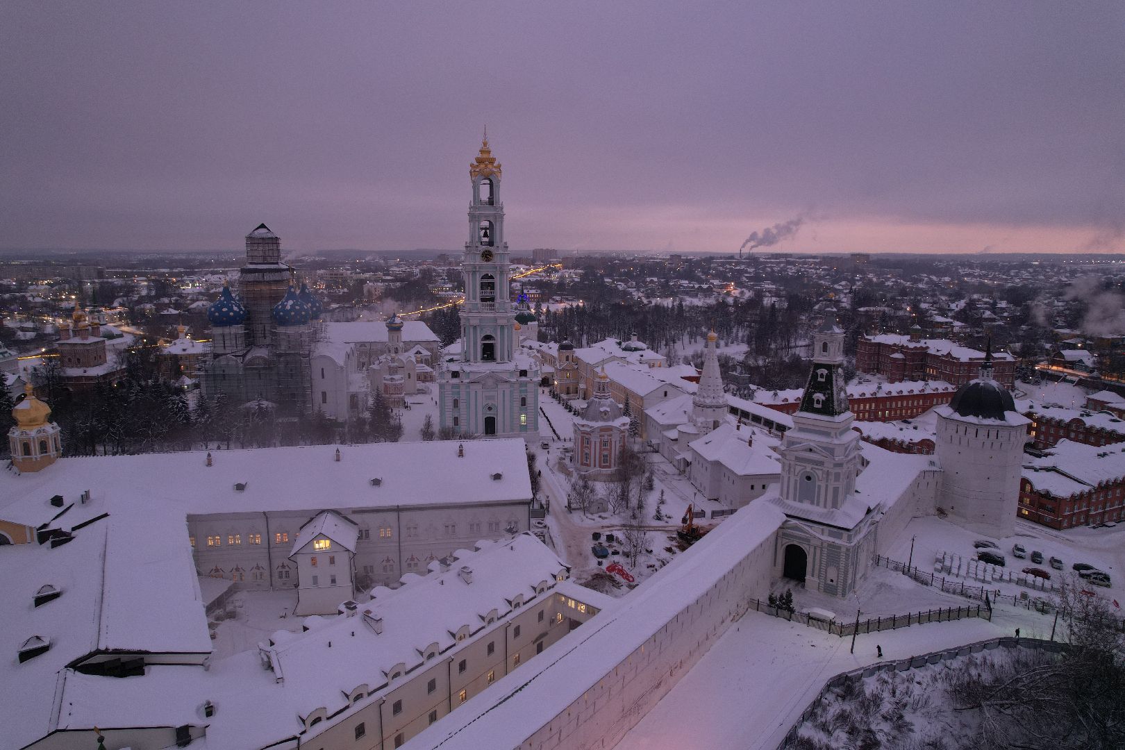 сергиев посад, видео с коптера, зима в подмосковье,