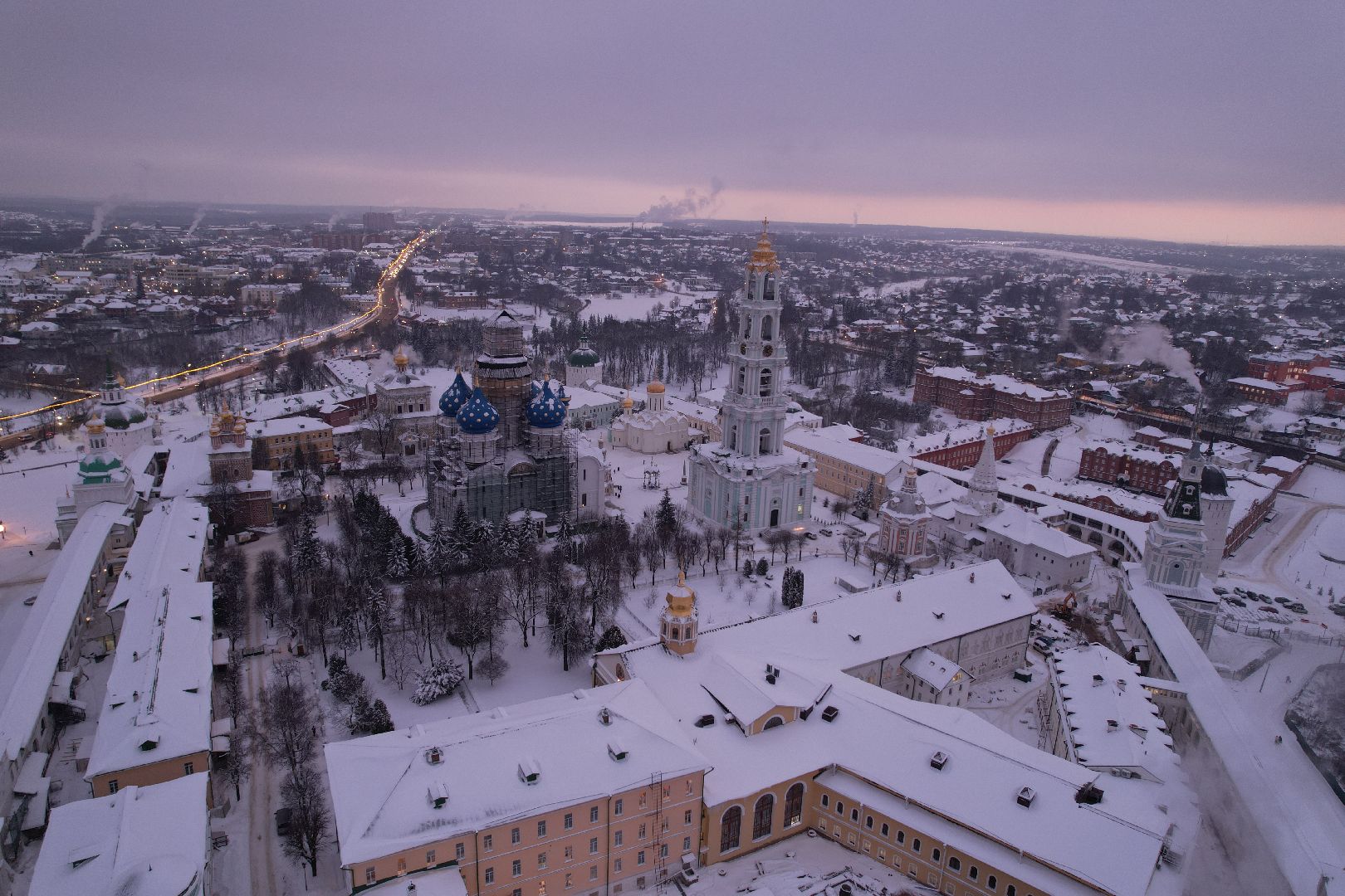 сергиев посад, видео с коптера, зима в подмосковье,