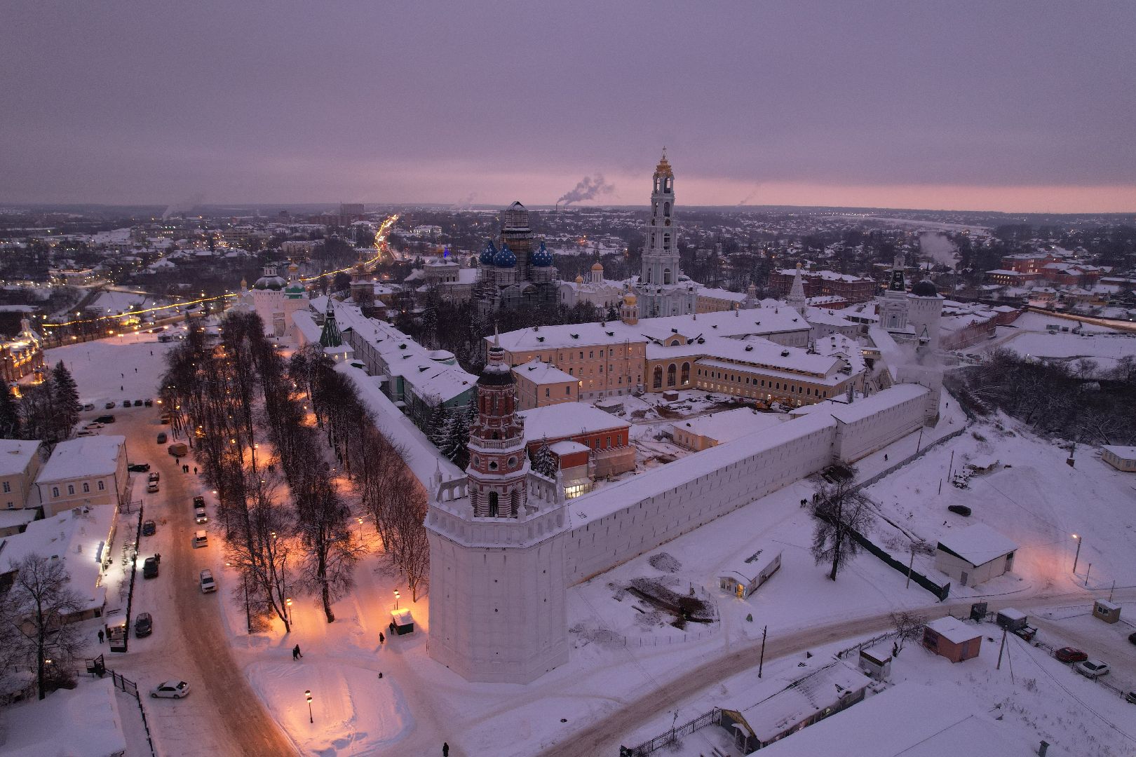 сергиев посад, видео с коптера, зима в подмосковье,
