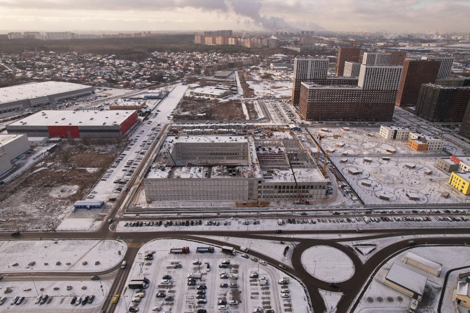 видео с коптера, котельники, школа,