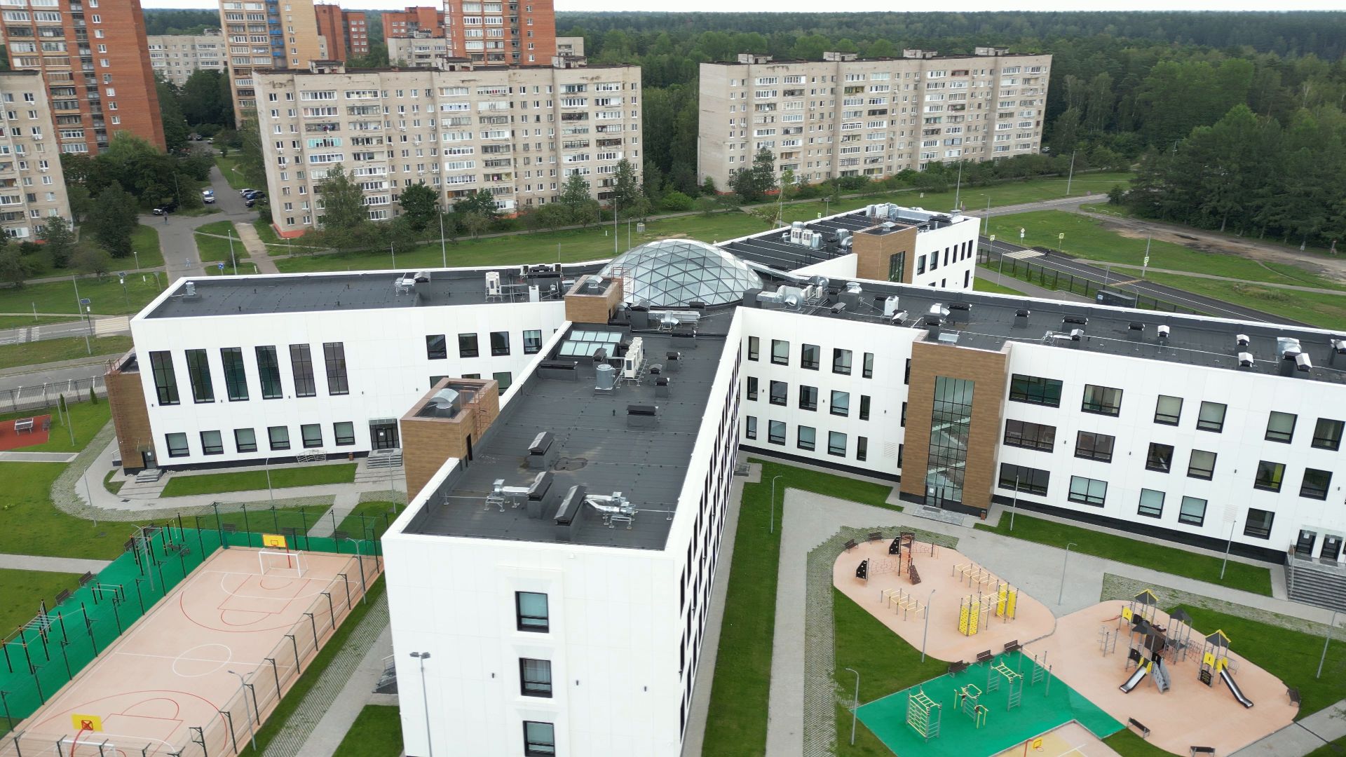 черноголовка, школа, строительство, видео с коптера,