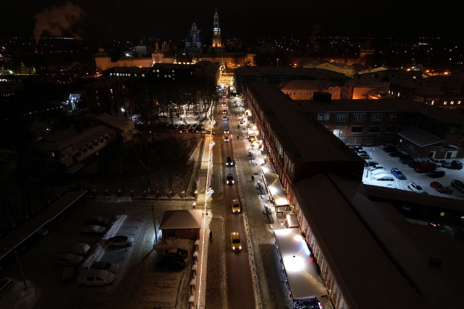 видео с коптера, сергиев посад, города, благоустройство, зима в подмосковье,