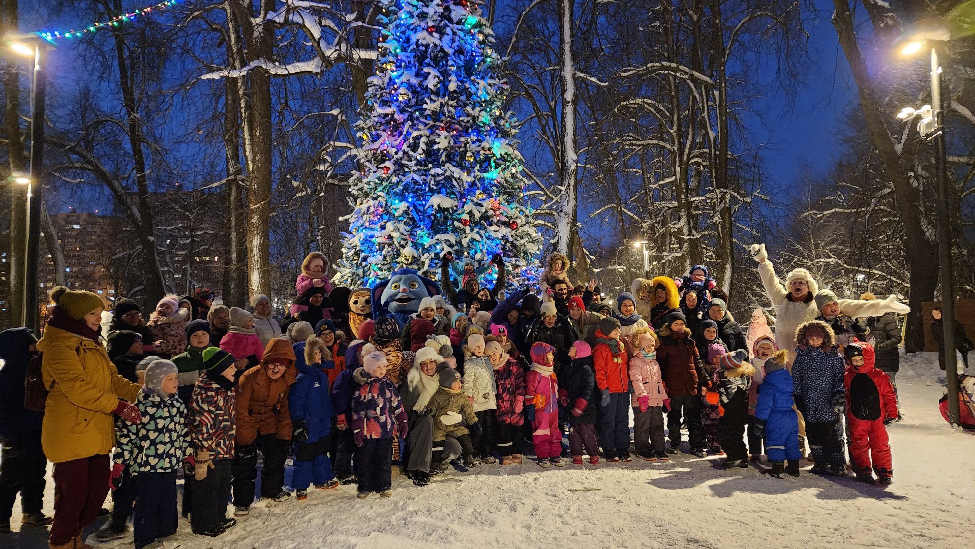 парки подмосковья, зима в Подмосковье, Свердловский парк, Лосино-Петровский, зажжение огней на елке,