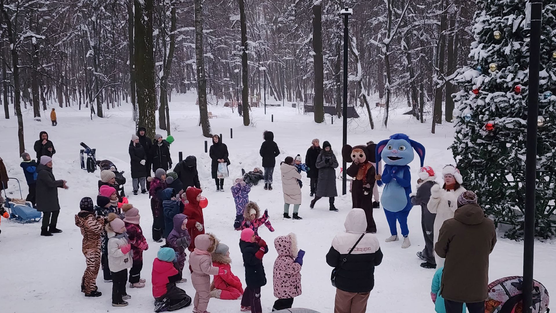 парки подмосковья, зима в Подмосковье, Свердловский парк, Лосино-Петровский, зажжение огней на елке,