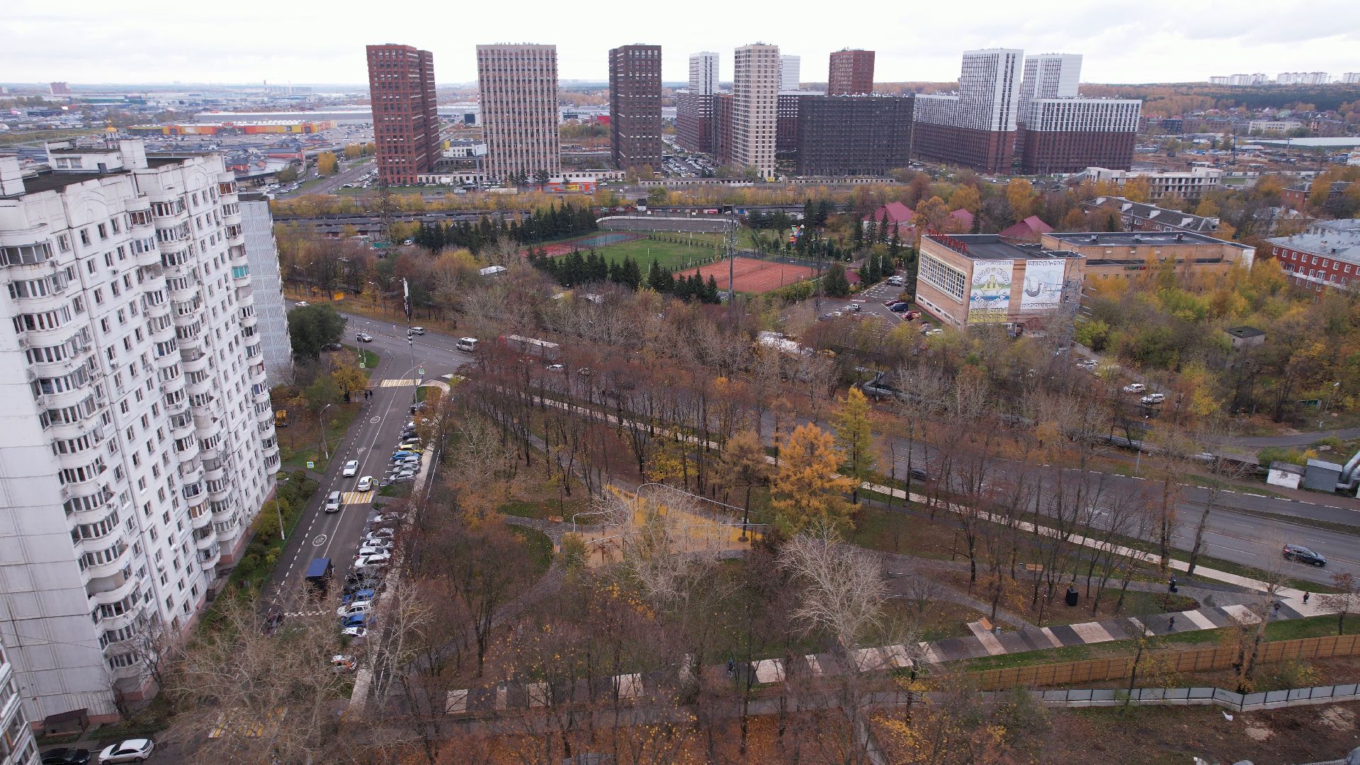 видео с коптера, сквер, котельники,