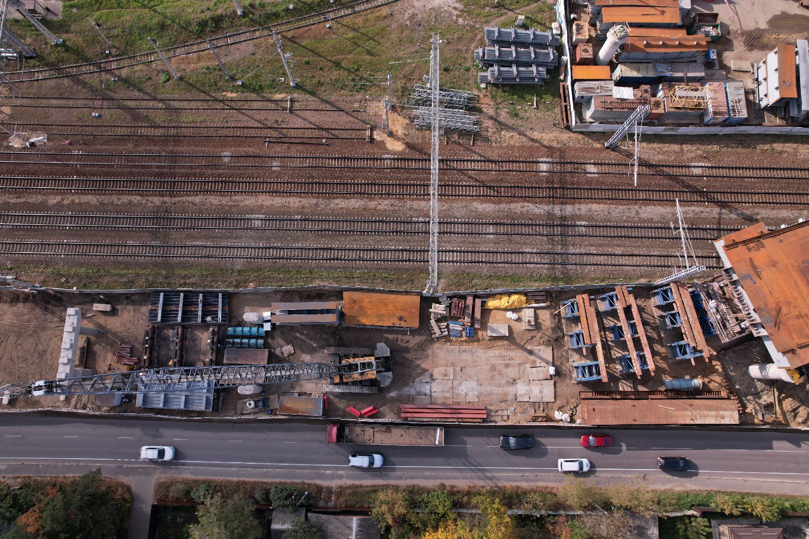 видео с коптера, дорога, путепровод,