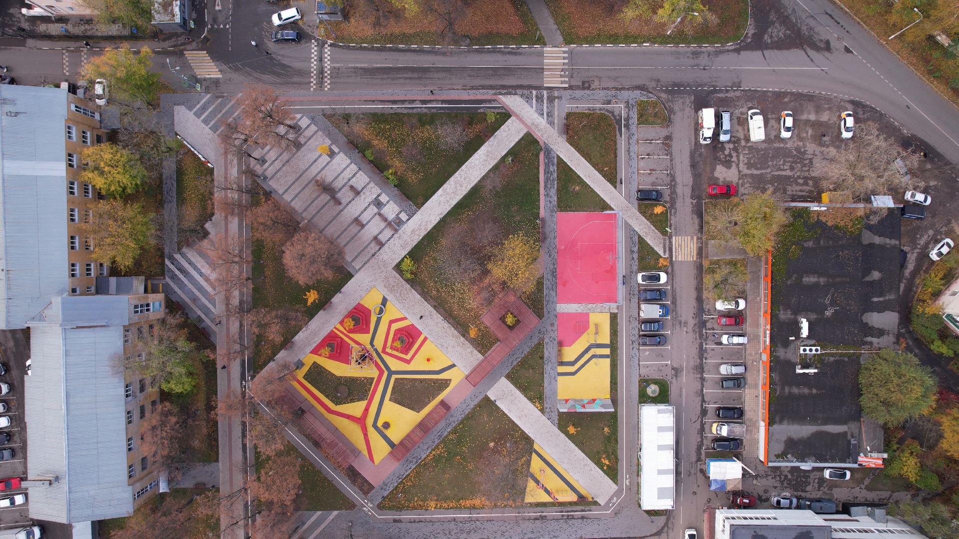 видео с коптера, котельники, сквер,