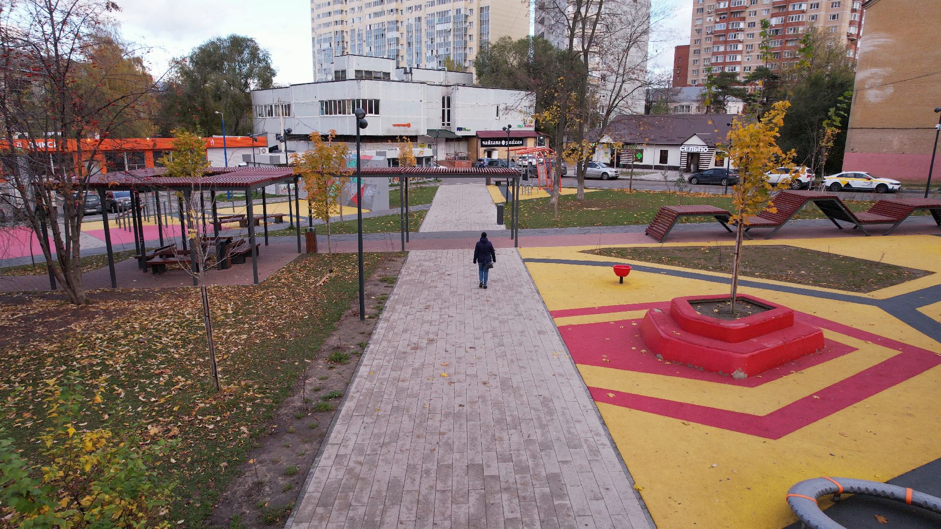 видео с коптера, котельники, сквер,