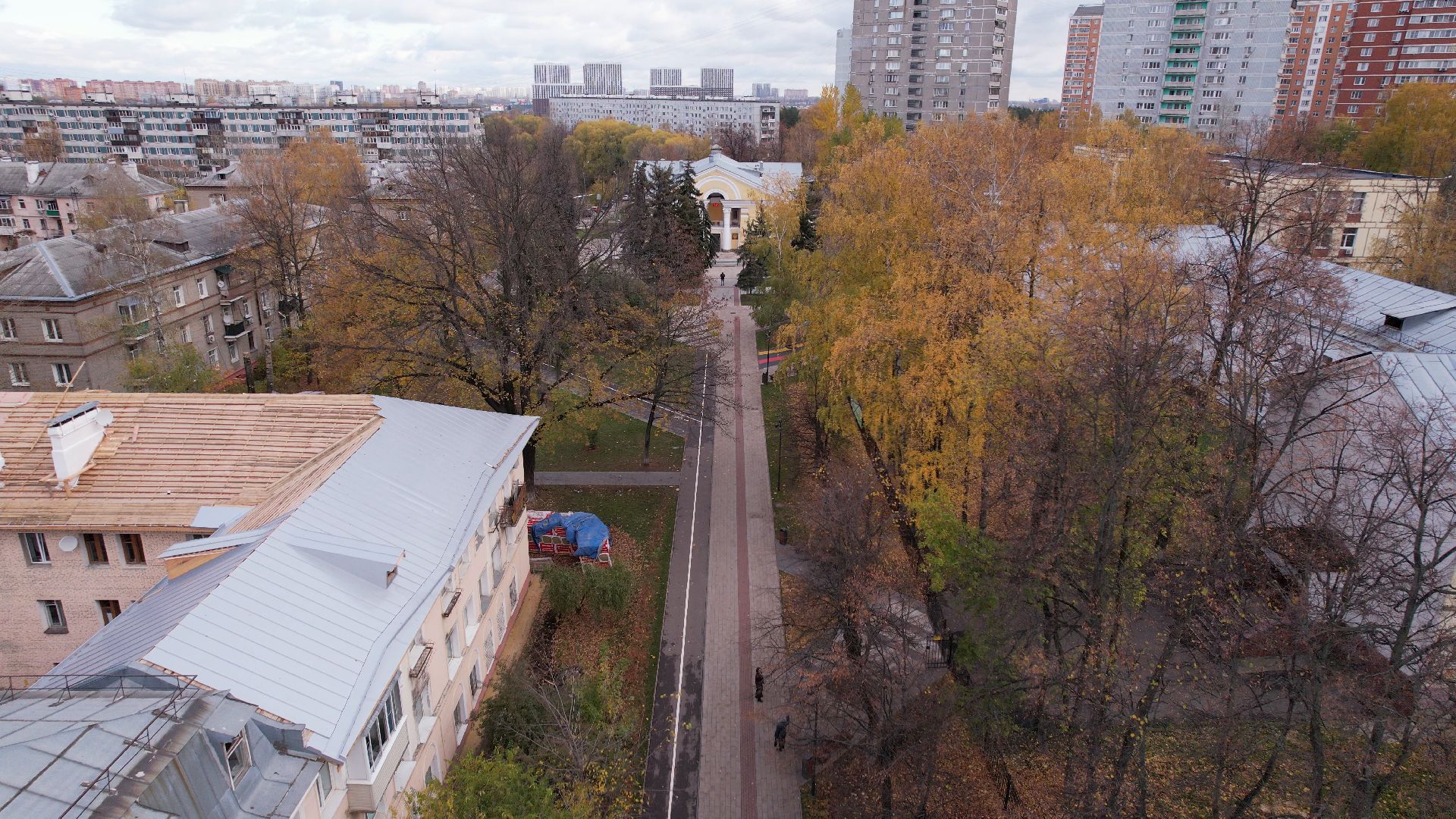 видео с коптера, котельники, сквер,