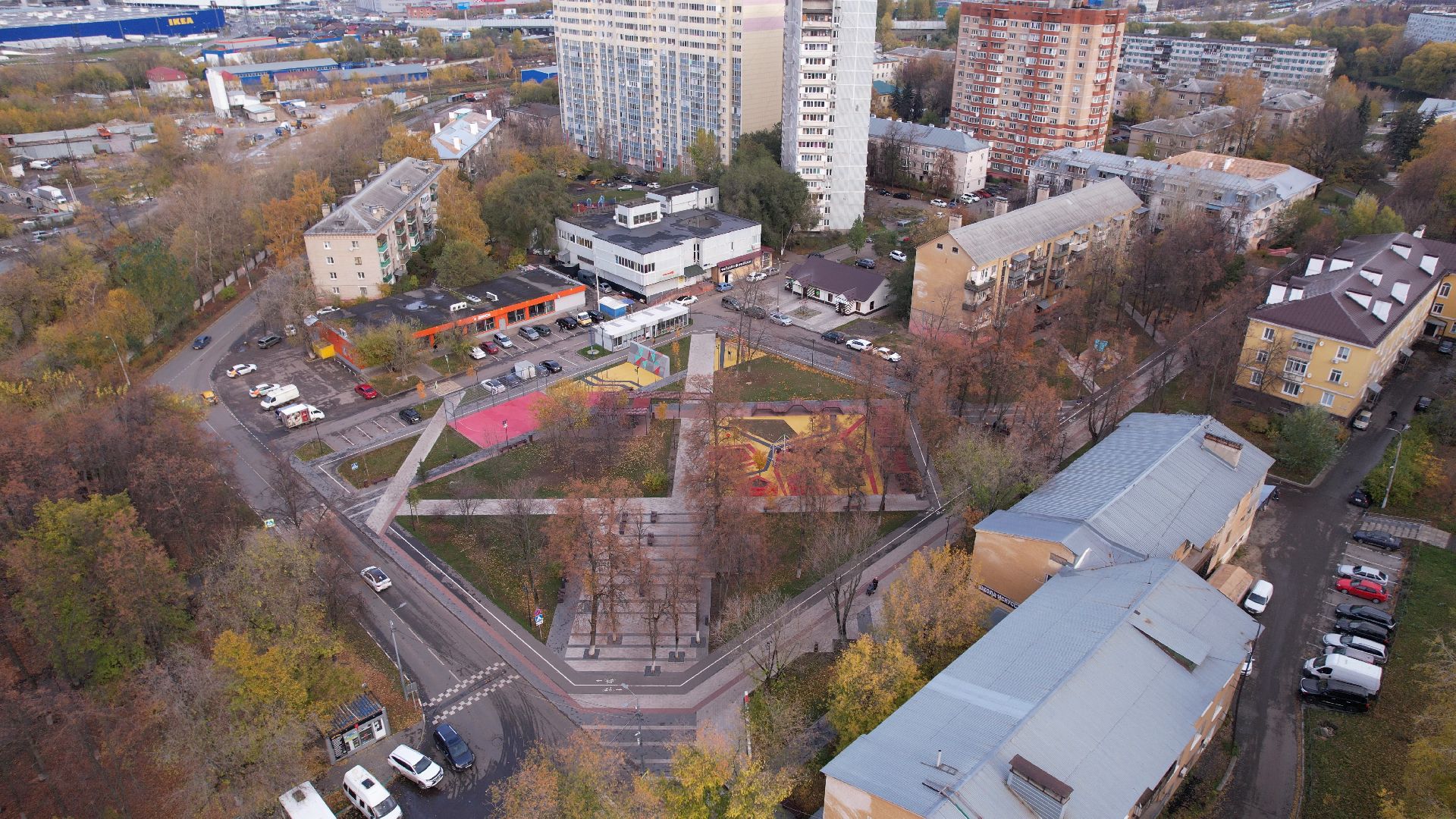 видео с коптера, котельники, сквер,