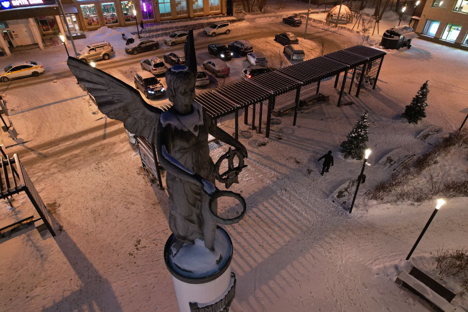 видео с коптера, сквер, новый год,