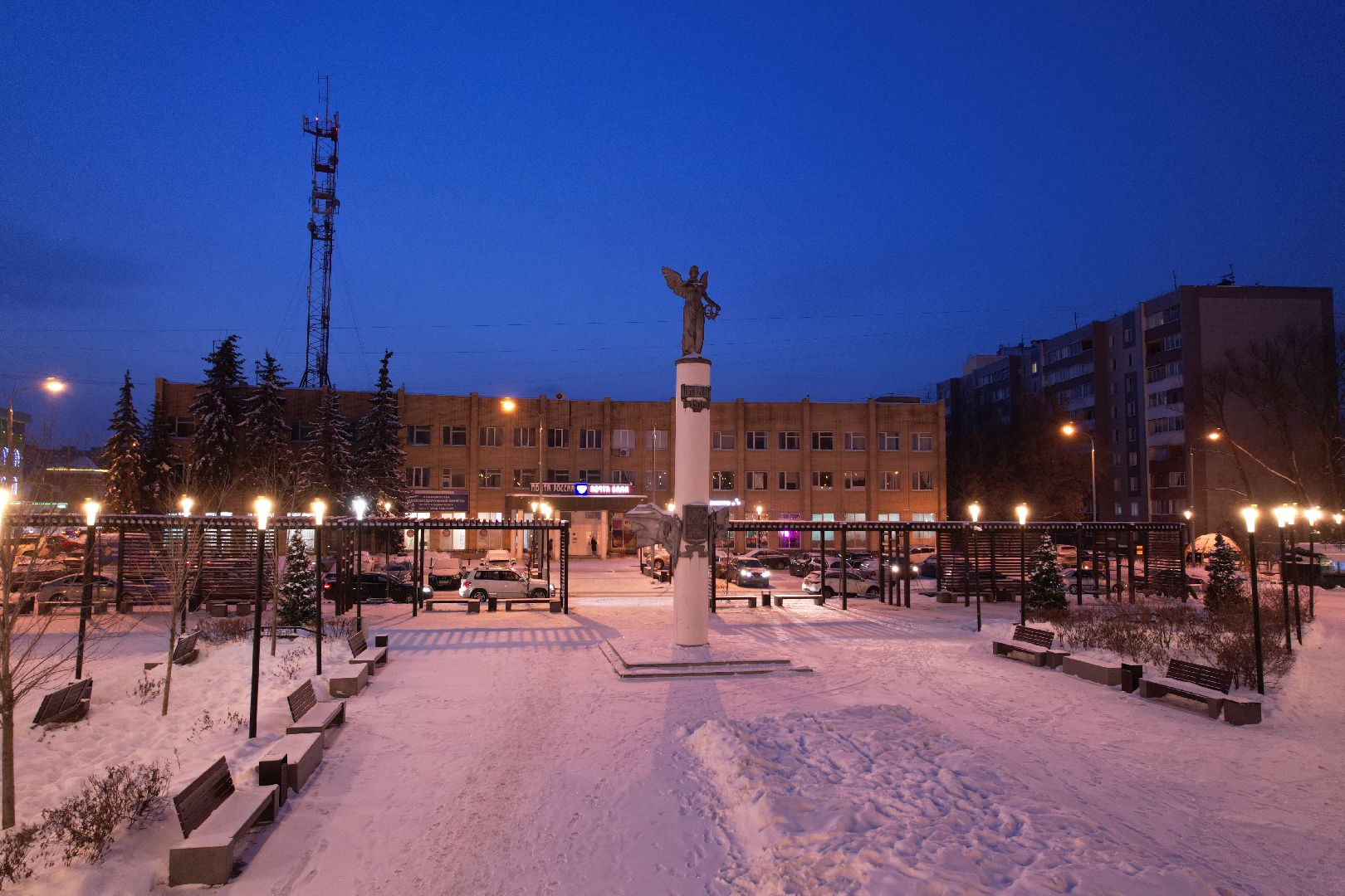 видео с коптера, сквер, новый год,