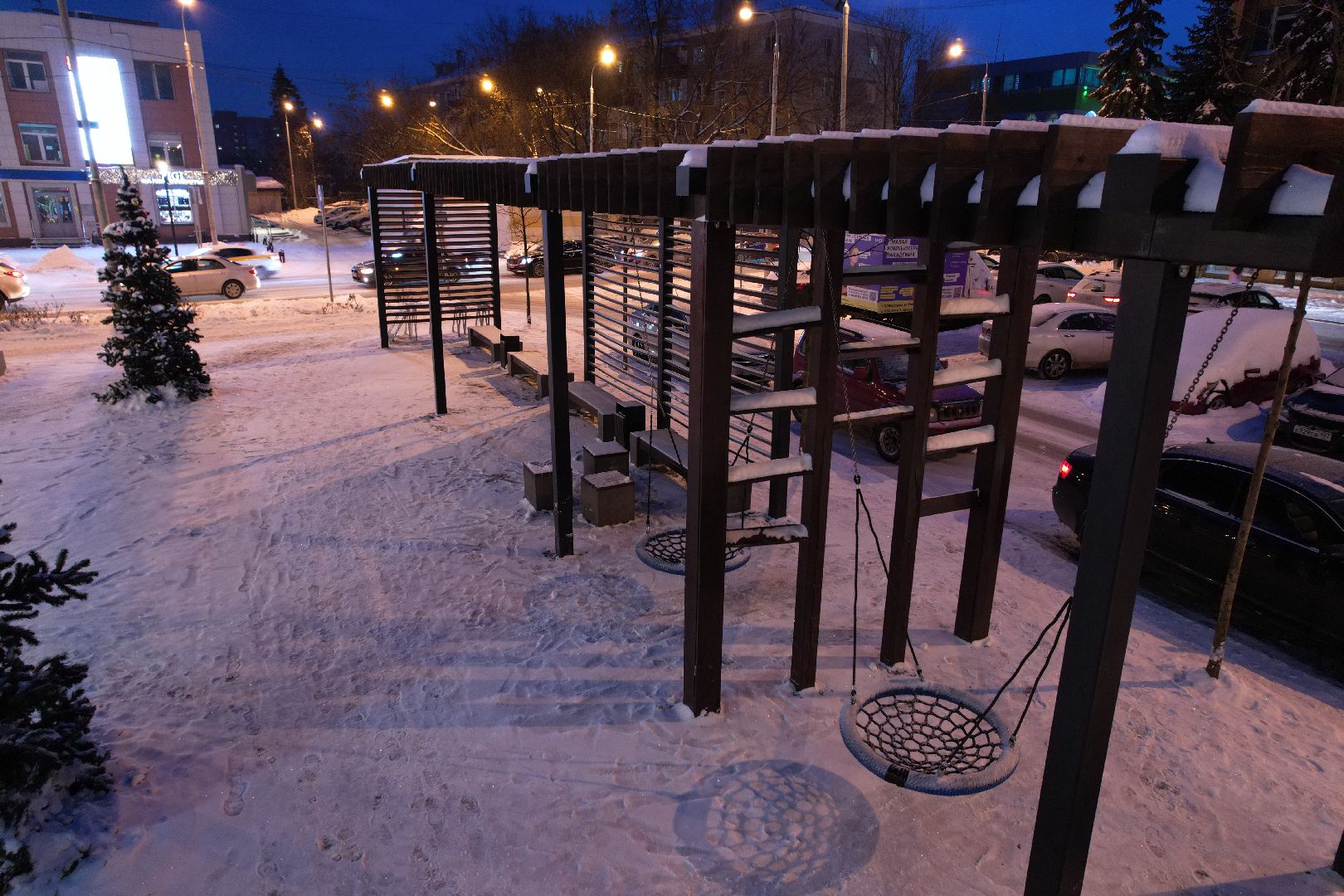 видео с коптера, сквер, новый год,