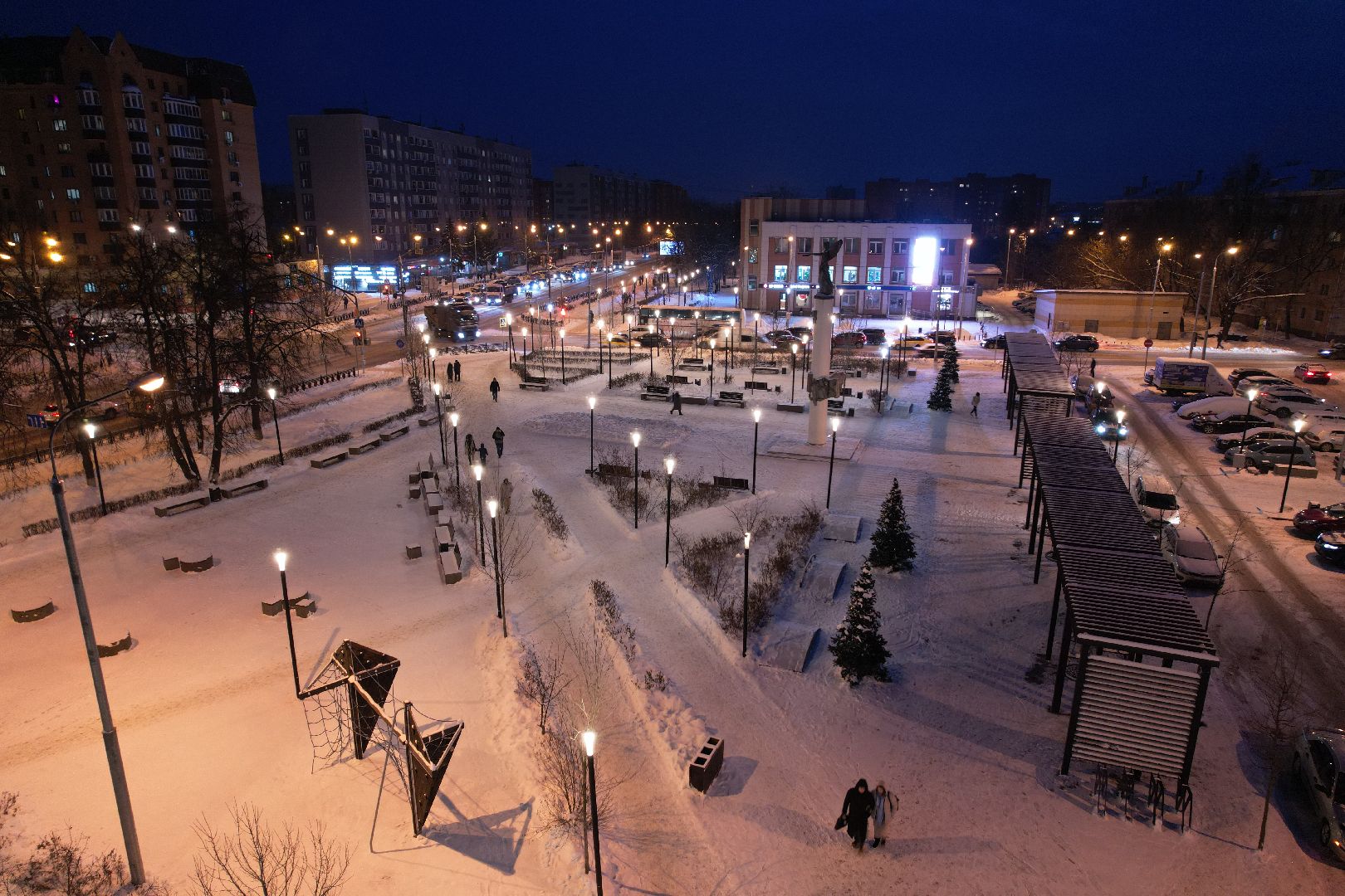 видео с коптера, сквер, новый год,