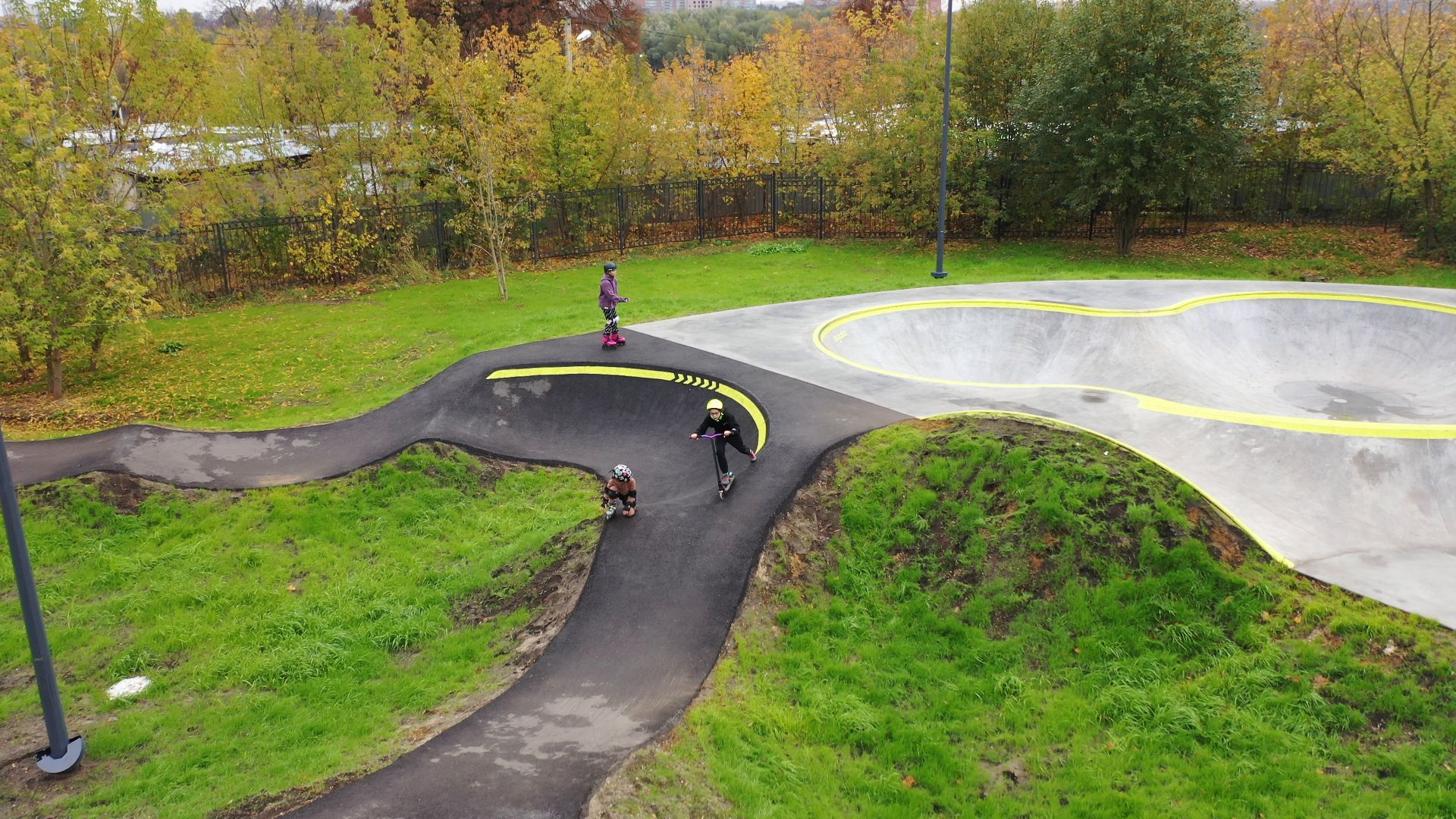видео с коптера, парк,