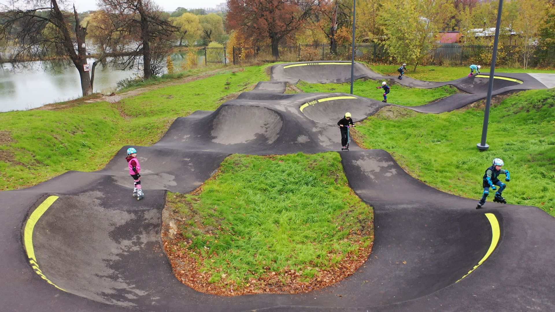 видео с коптера, парк,