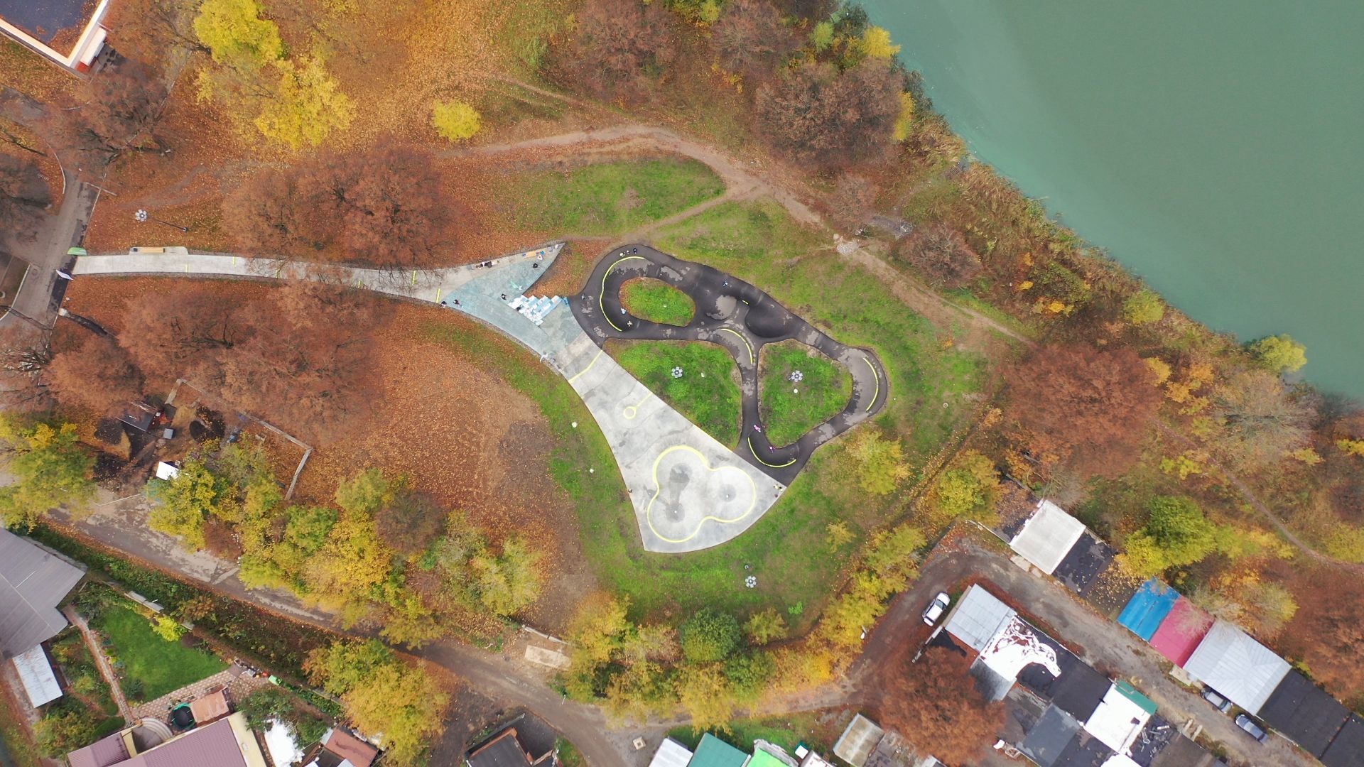 видео с коптера, парк,