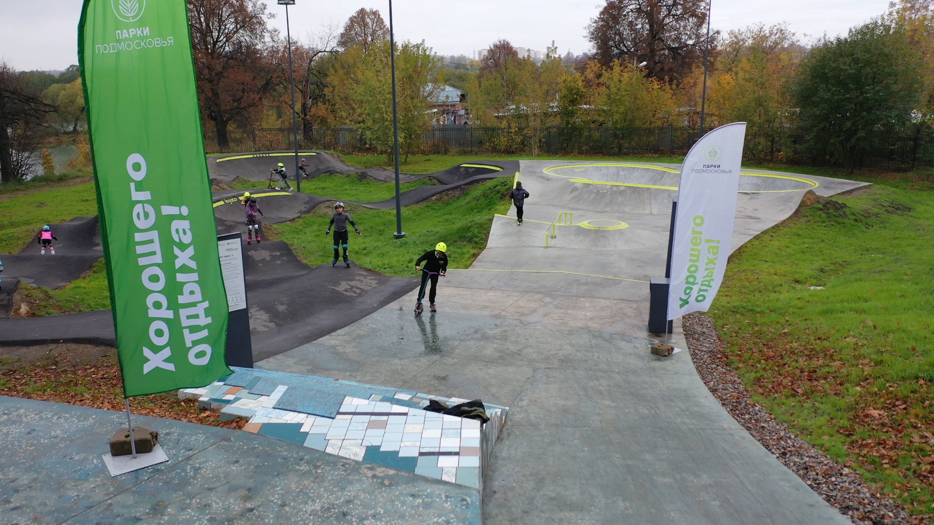 видео с коптера, парк,