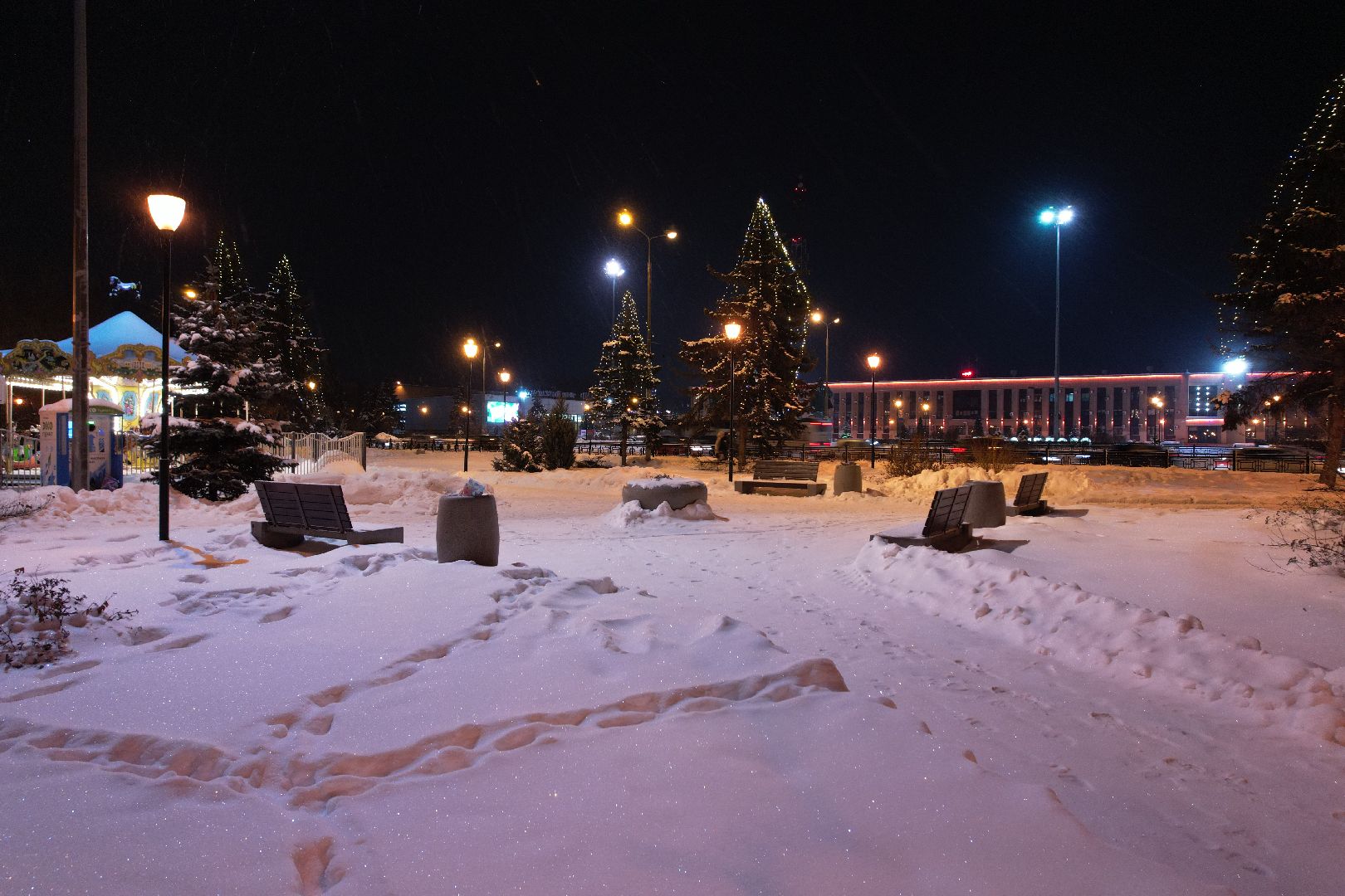 видео с коптера, зима, парк, сквер,