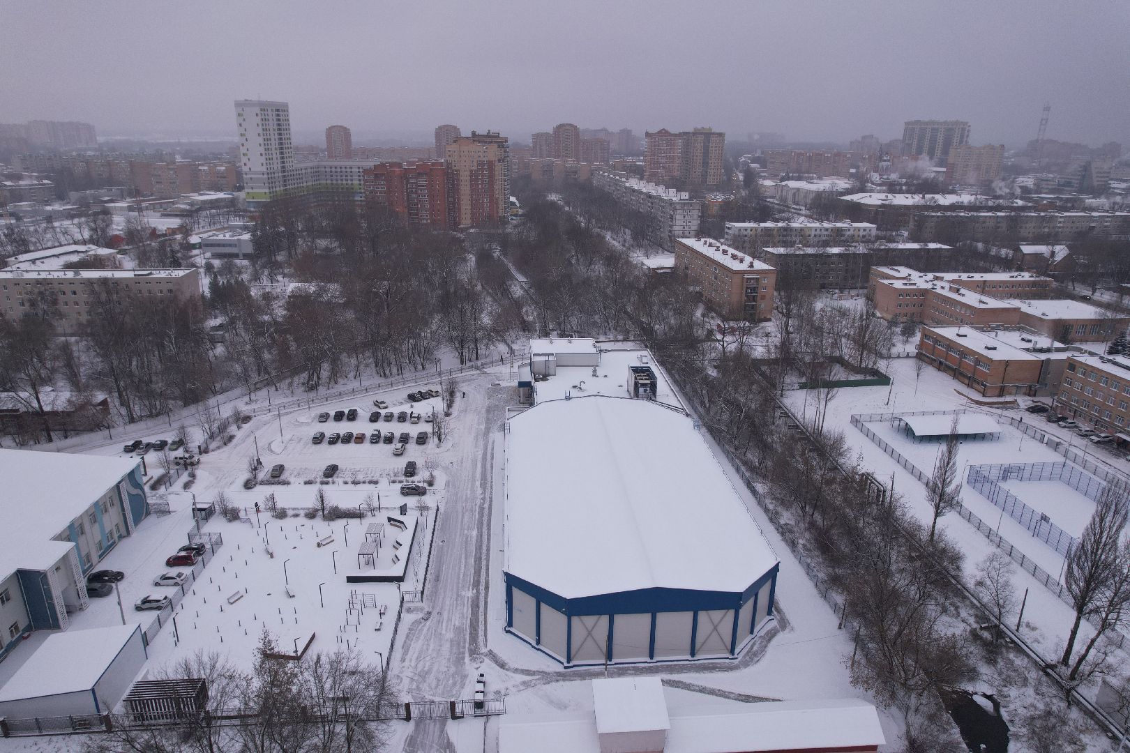 видео с коптера, щёлково, спорт, строительство,