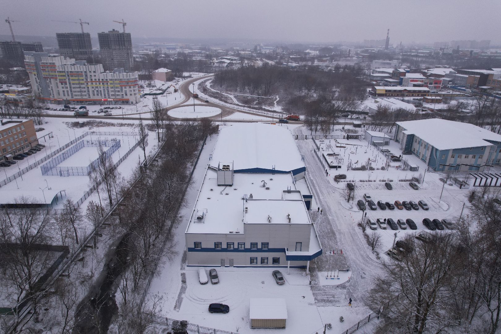 видео с коптера, щёлково, спорт, строительство,