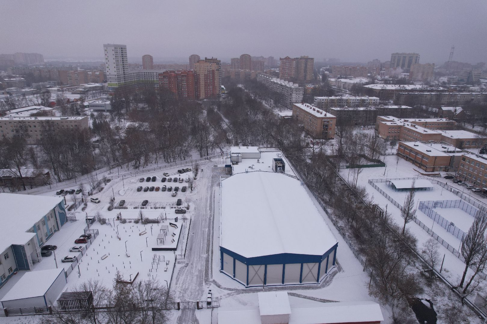 видео с коптера, щёлково, спорт, строительство,