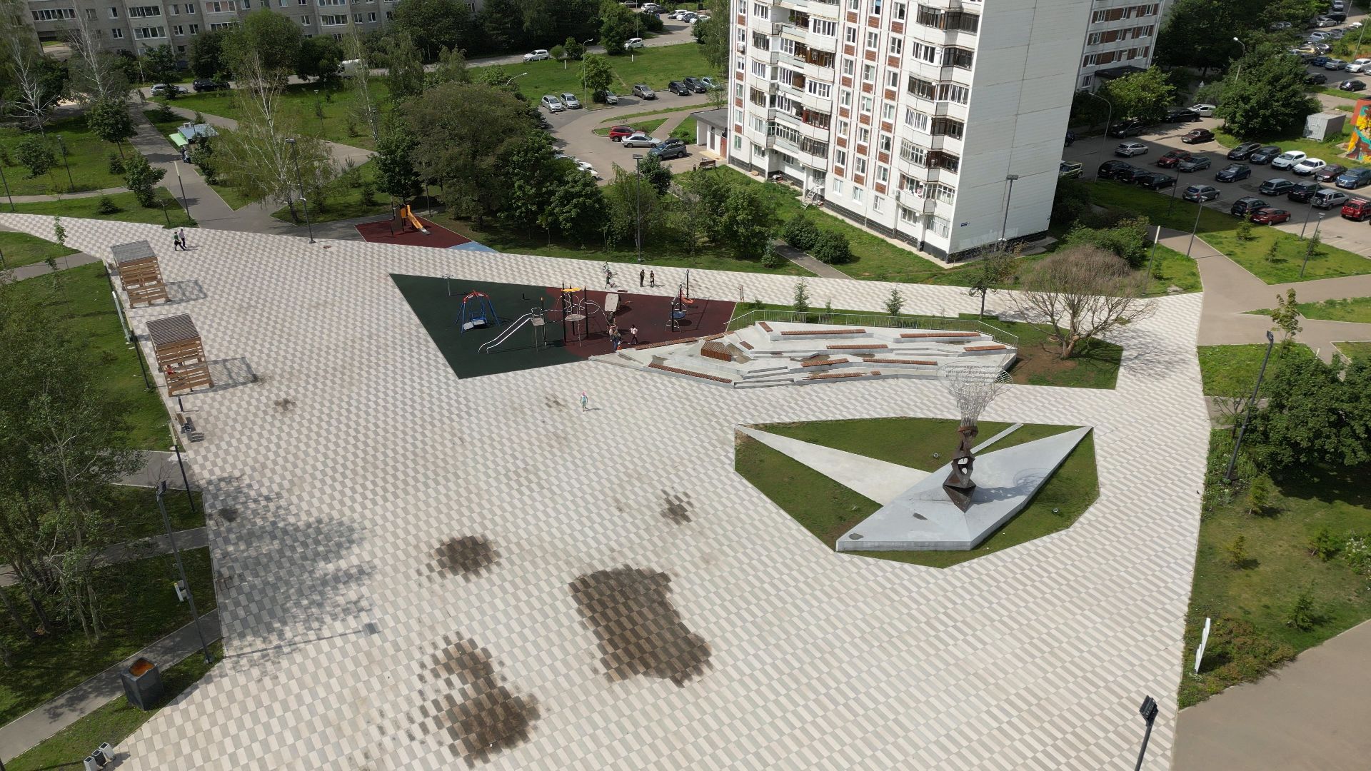 видео с коптера, черноголовка, благоустройство, сквер,