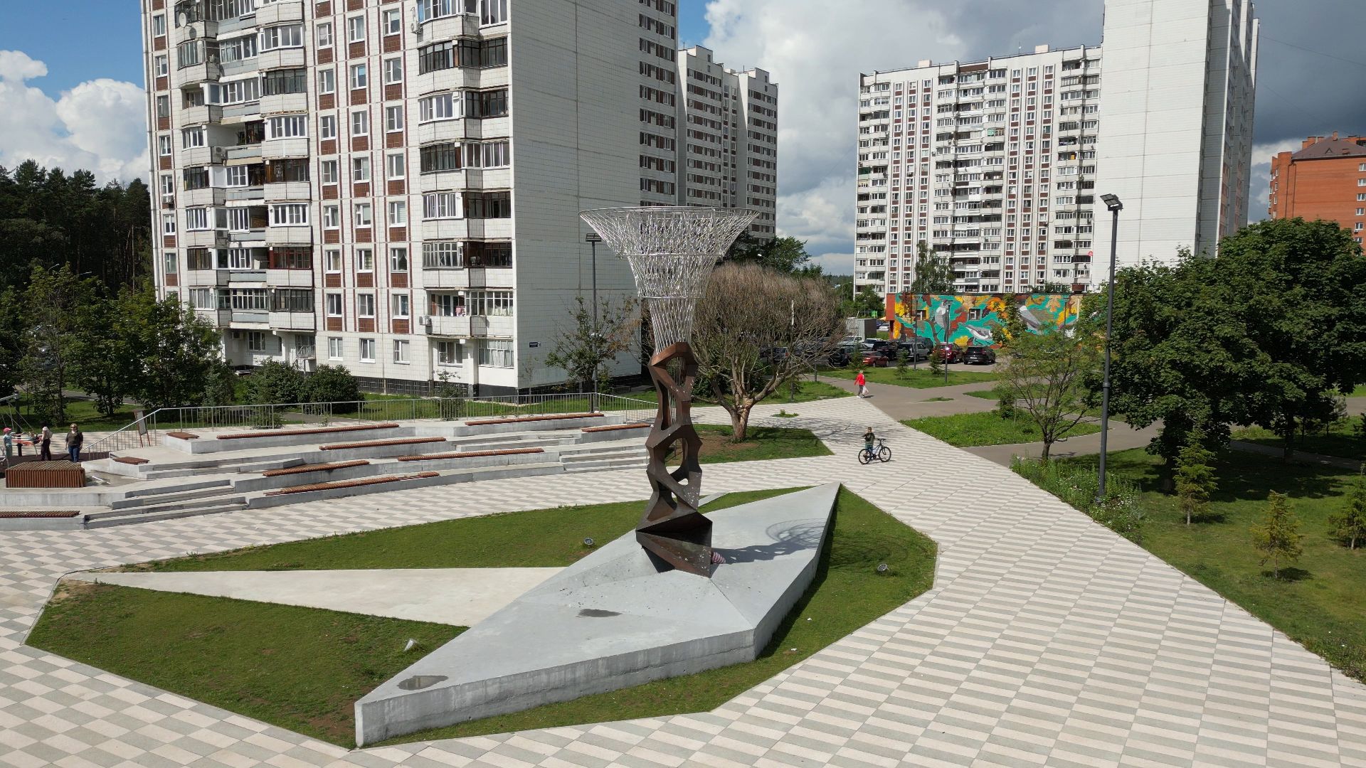 видео с коптера, черноголовка, благоустройство, сквер,