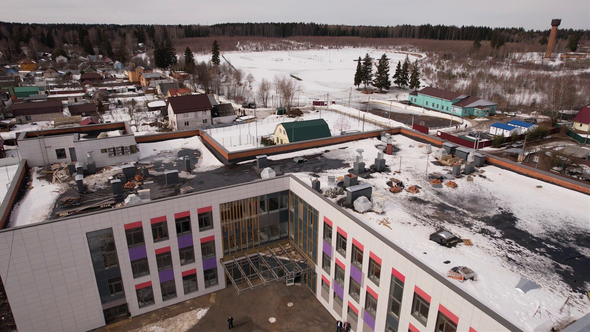 видео с коптера, руза, строительство, школа,