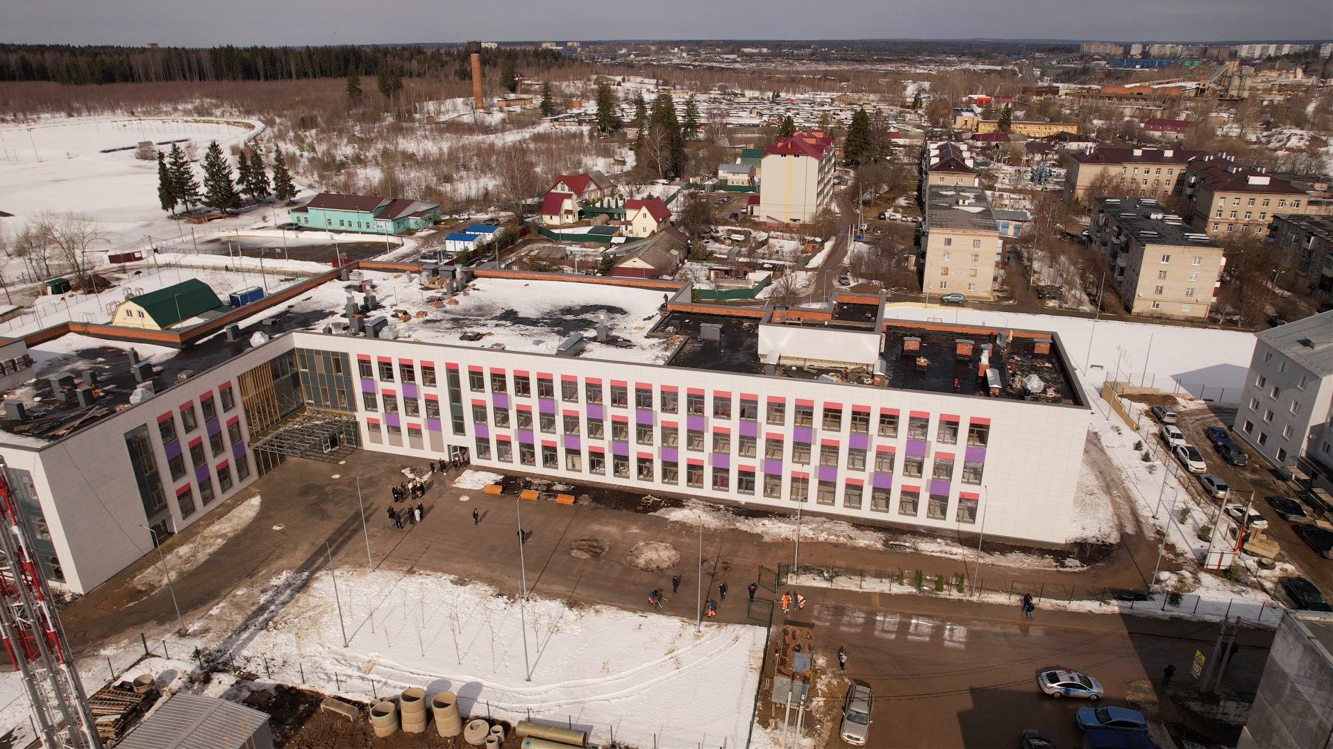 видео с коптера, руза, строительство, школа,