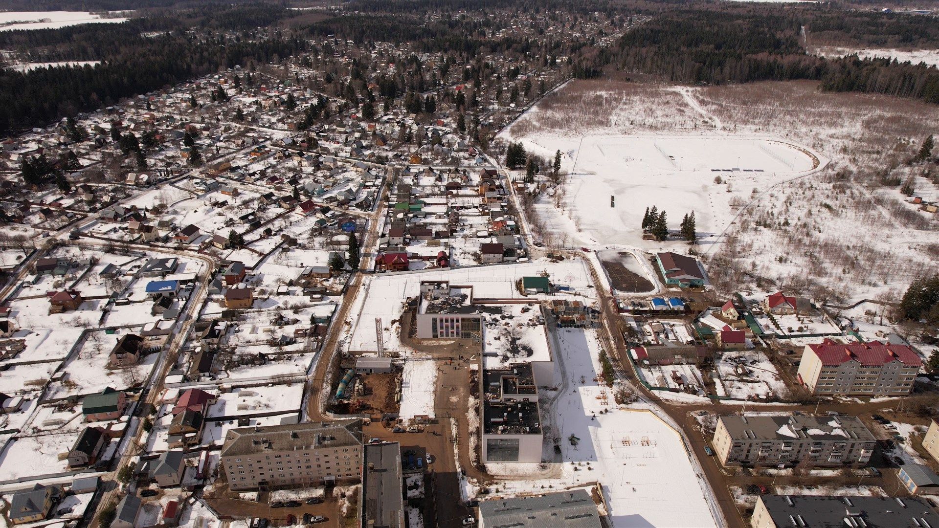 видео с коптера, руза, строительство, школа,