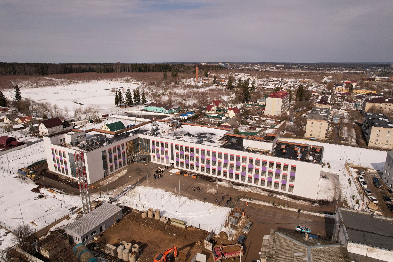 видео с коптера, руза, строительство, школа,