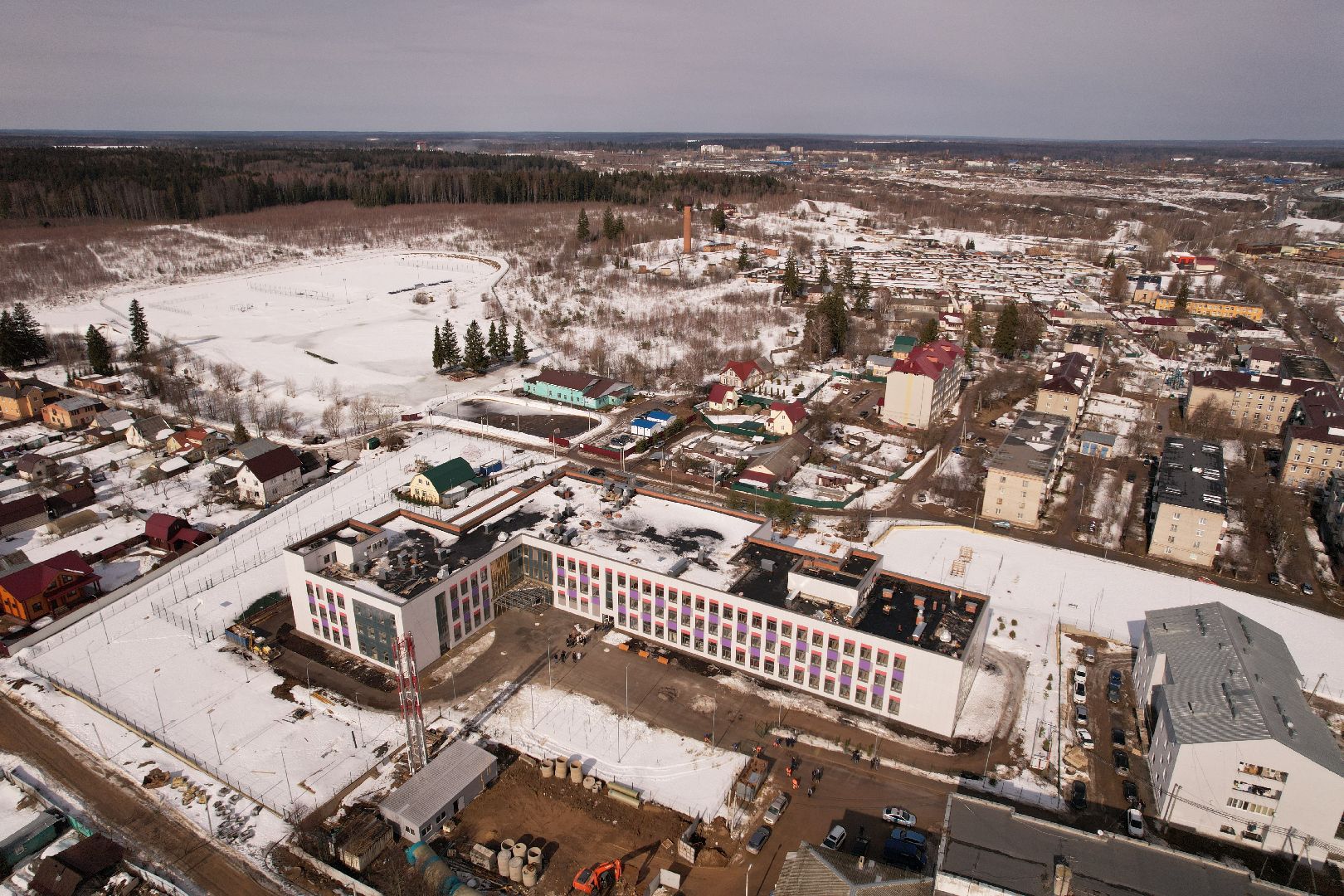 видео с коптера, руза, строительство, школа,