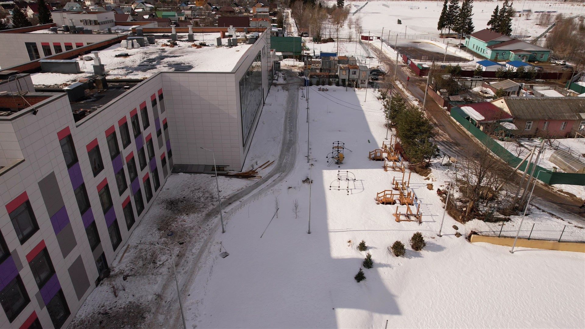 видео с коптера, руза, строительство, школа,