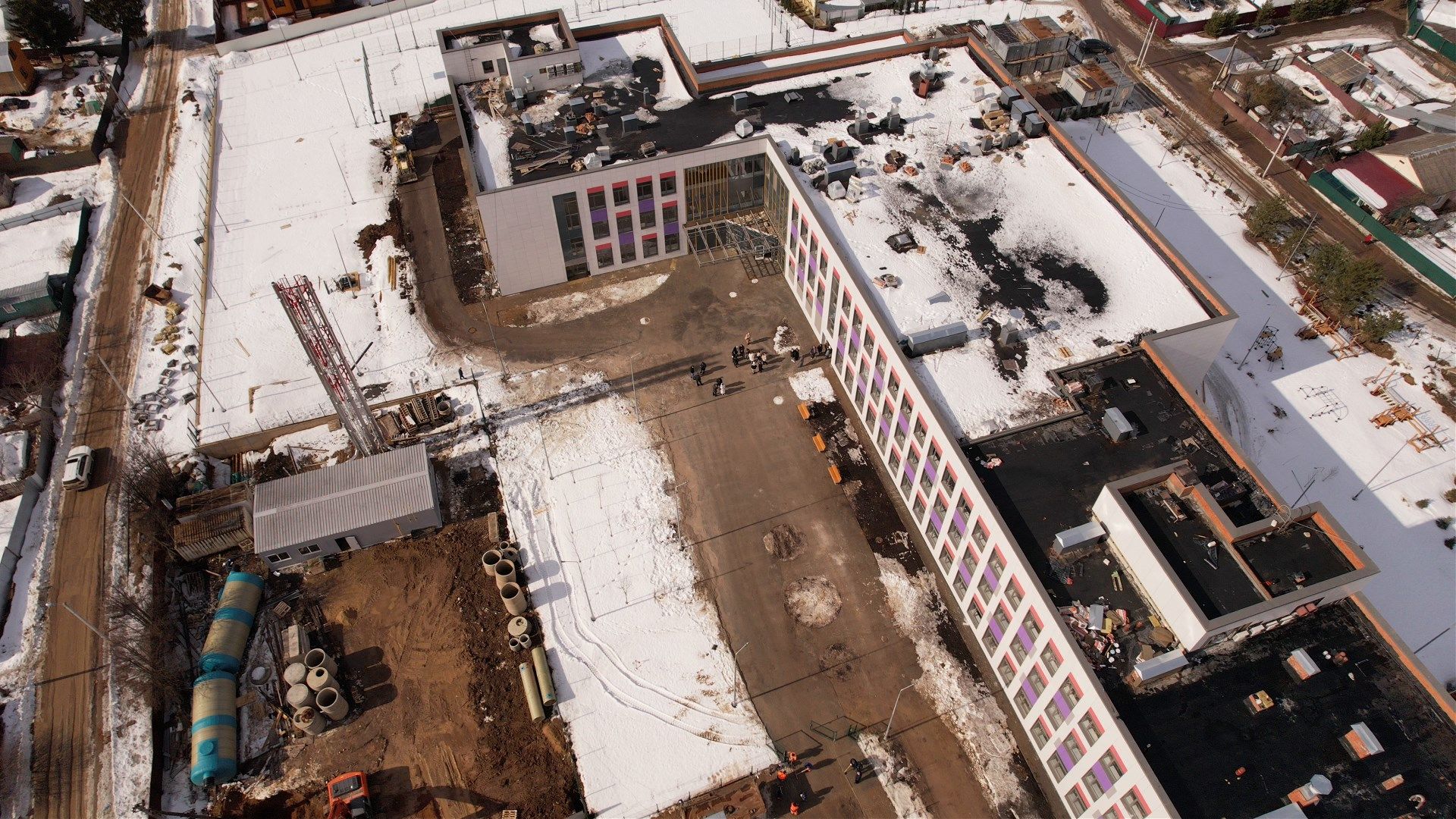 видео с коптера, руза, строительство, школа,