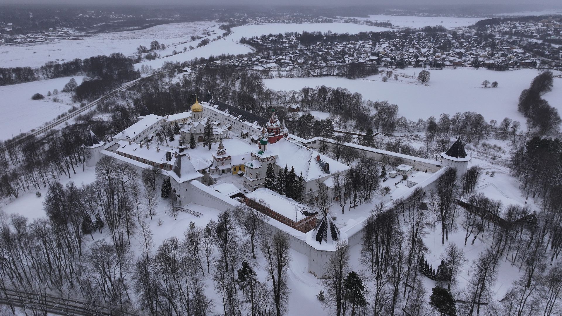 видео с коптера, звенигород, монастырь, культура,