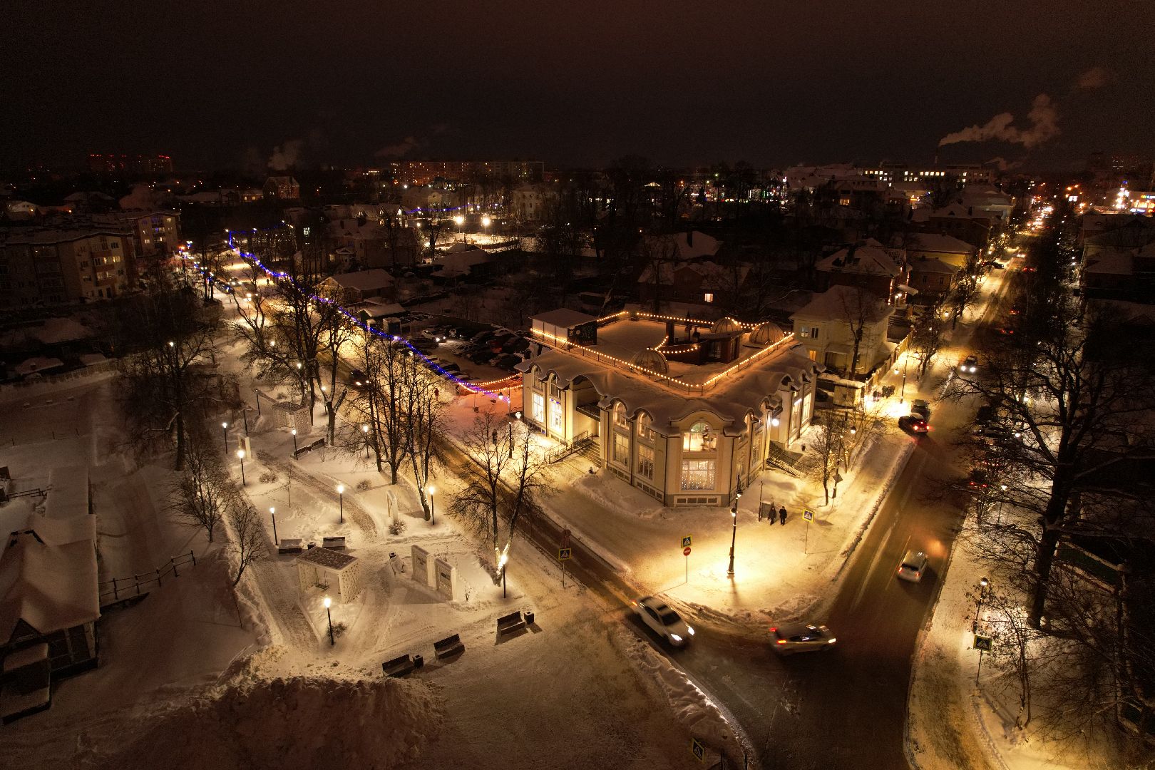 видео с коптера, сергиев посад, зима в подмосковье, благоустройство,