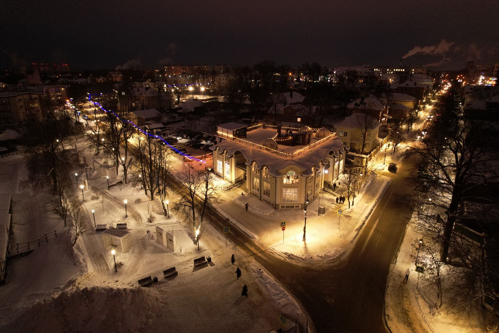видео с коптера, сергиев посад, зима в подмосковье, благоустройство,
