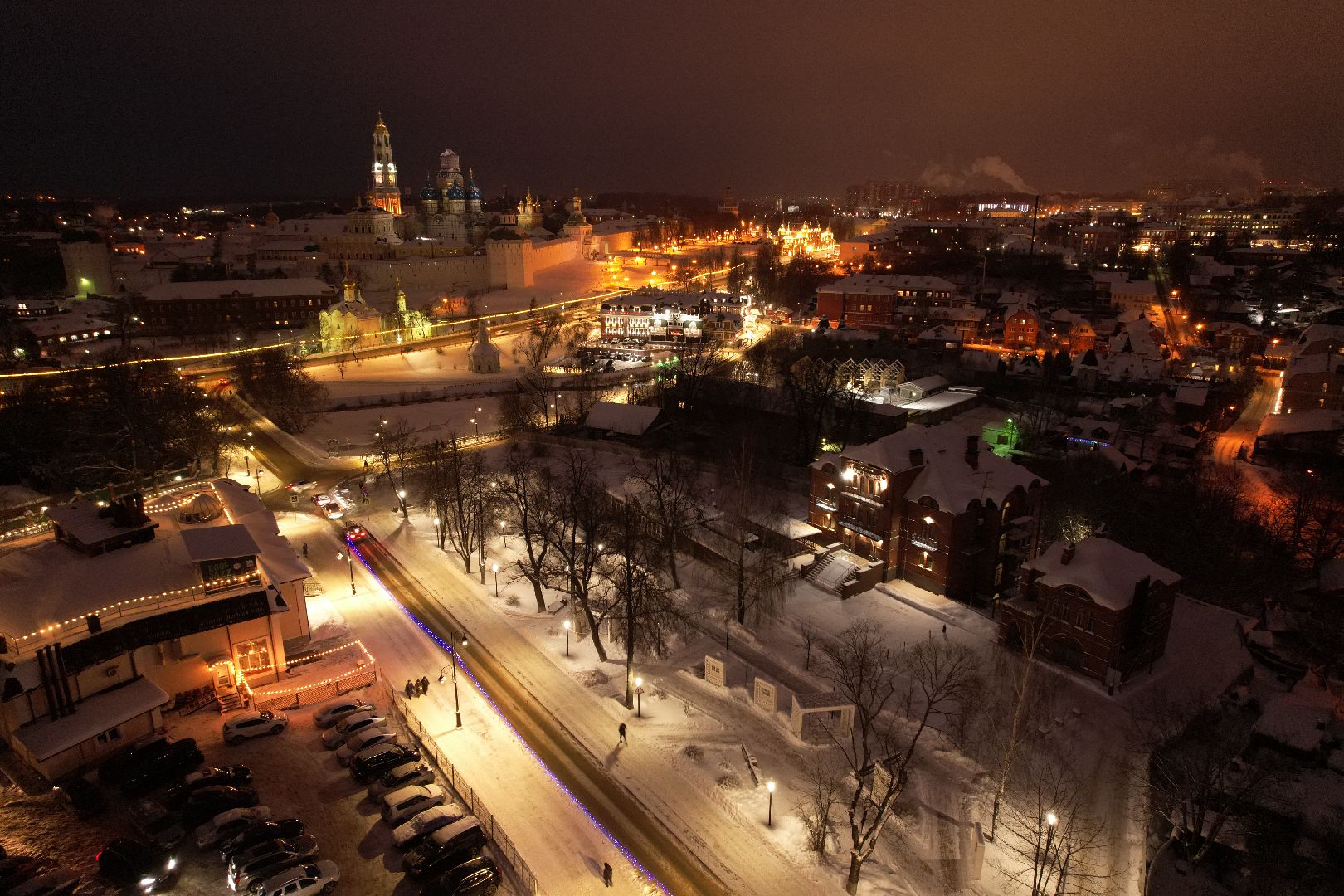 видео с коптера, сергиев посад, зима в подмосковье, благоустройство,