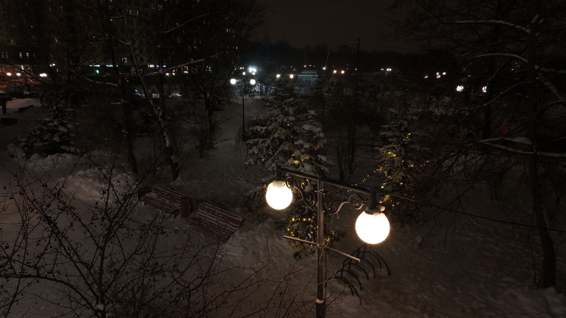 видео с коптера, химки, парки, благоустройство, зима в подмосковье,