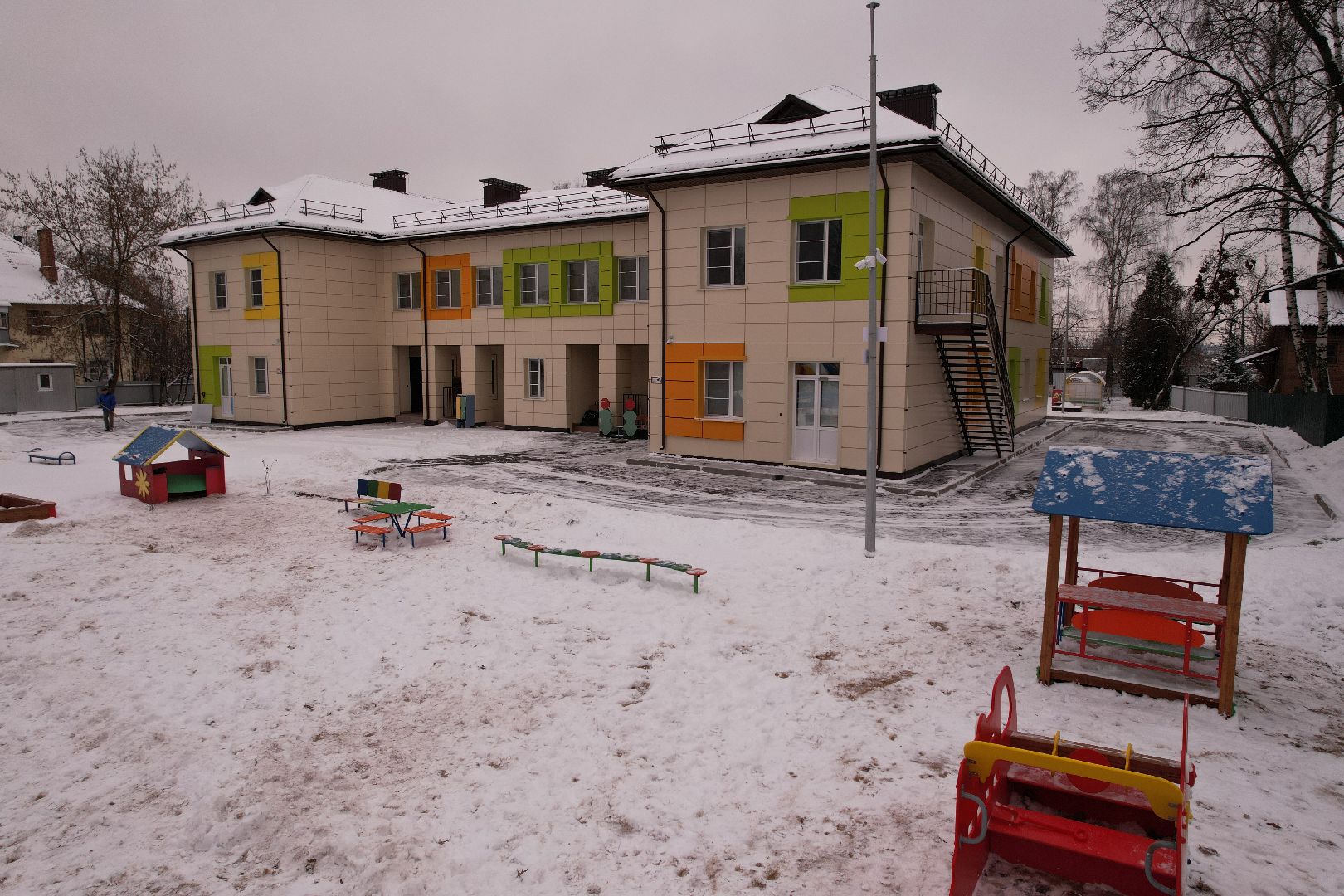 видео с коптера, щёлково, строительство, детский сад,