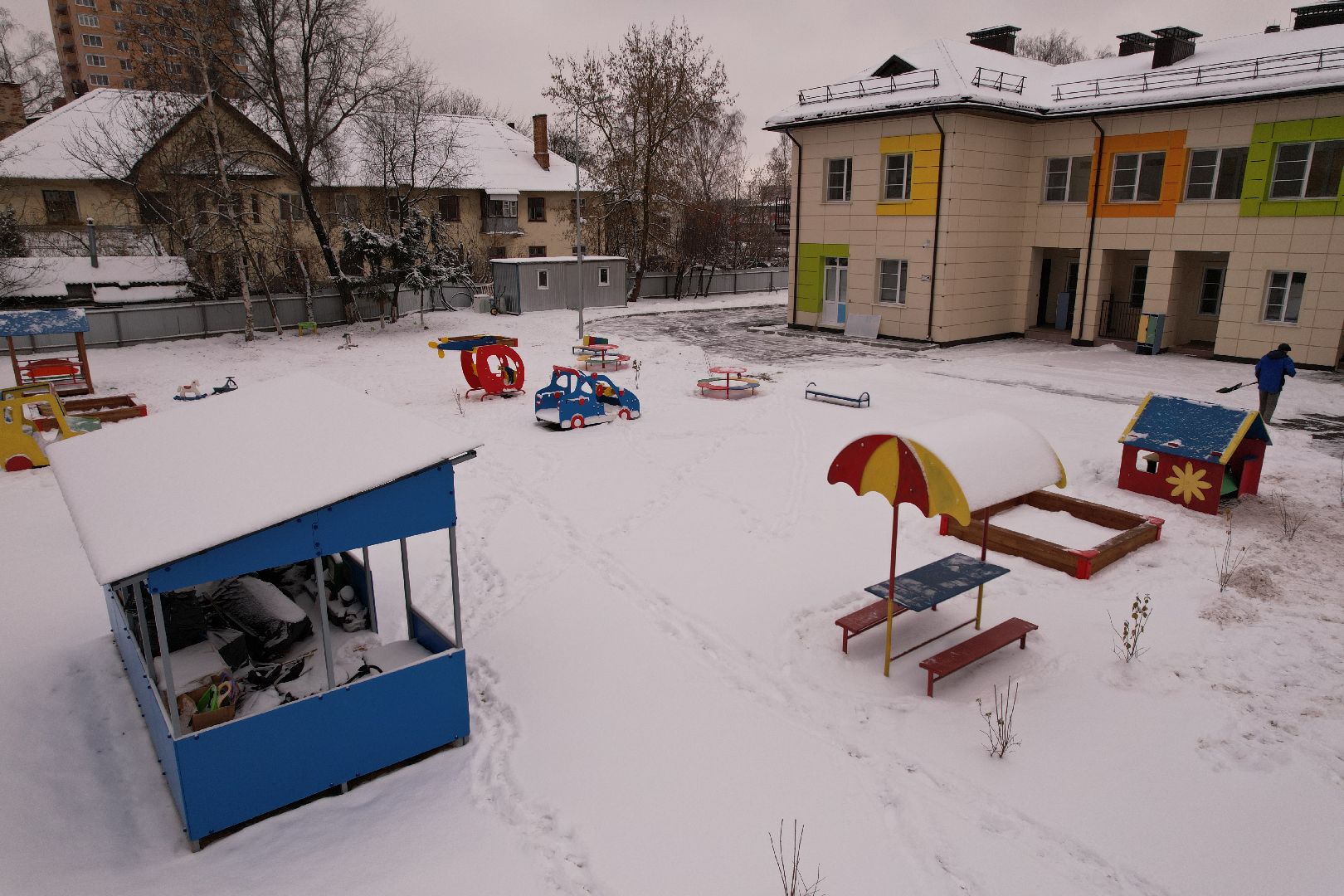 видео с коптера, щёлково, строительство, детский сад,