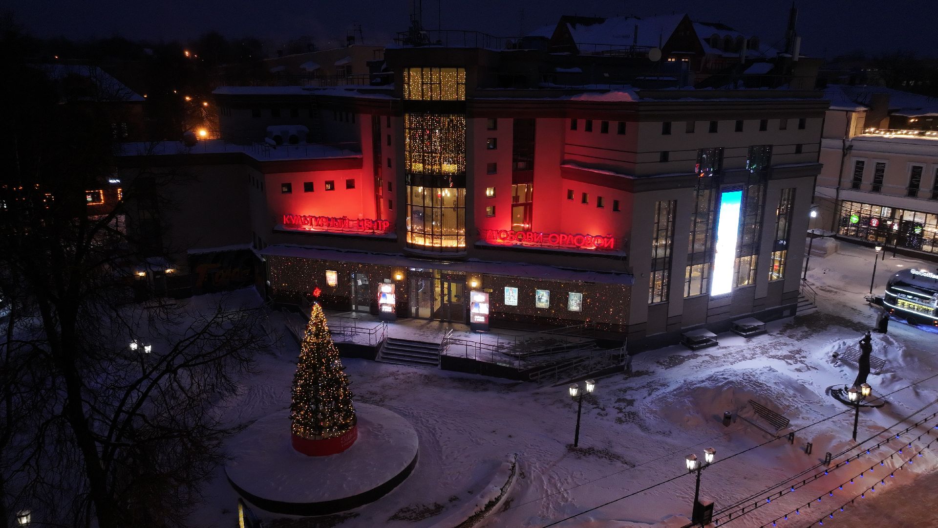 видео с коптера, звенигород, благоустройство, зима в подмосковье,
