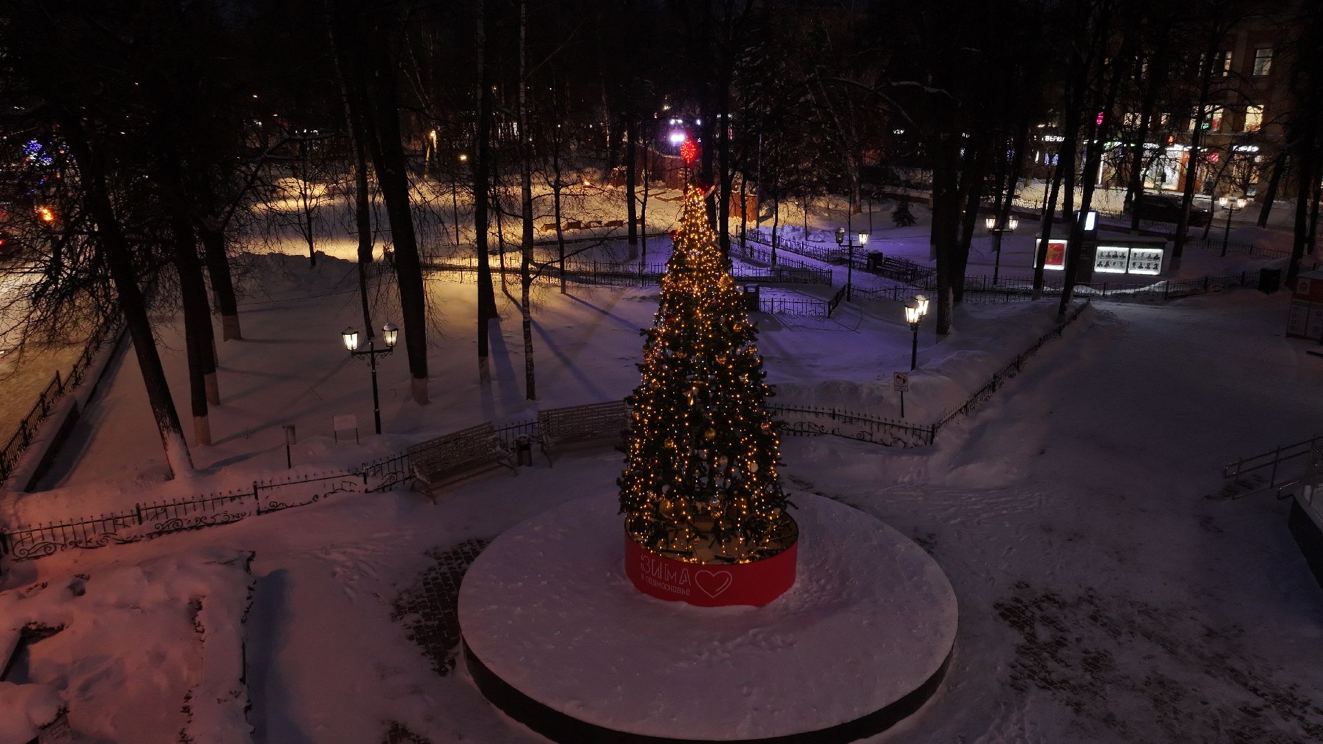 видео с коптера, звенигород, благоустройство, зима в подмосковье,