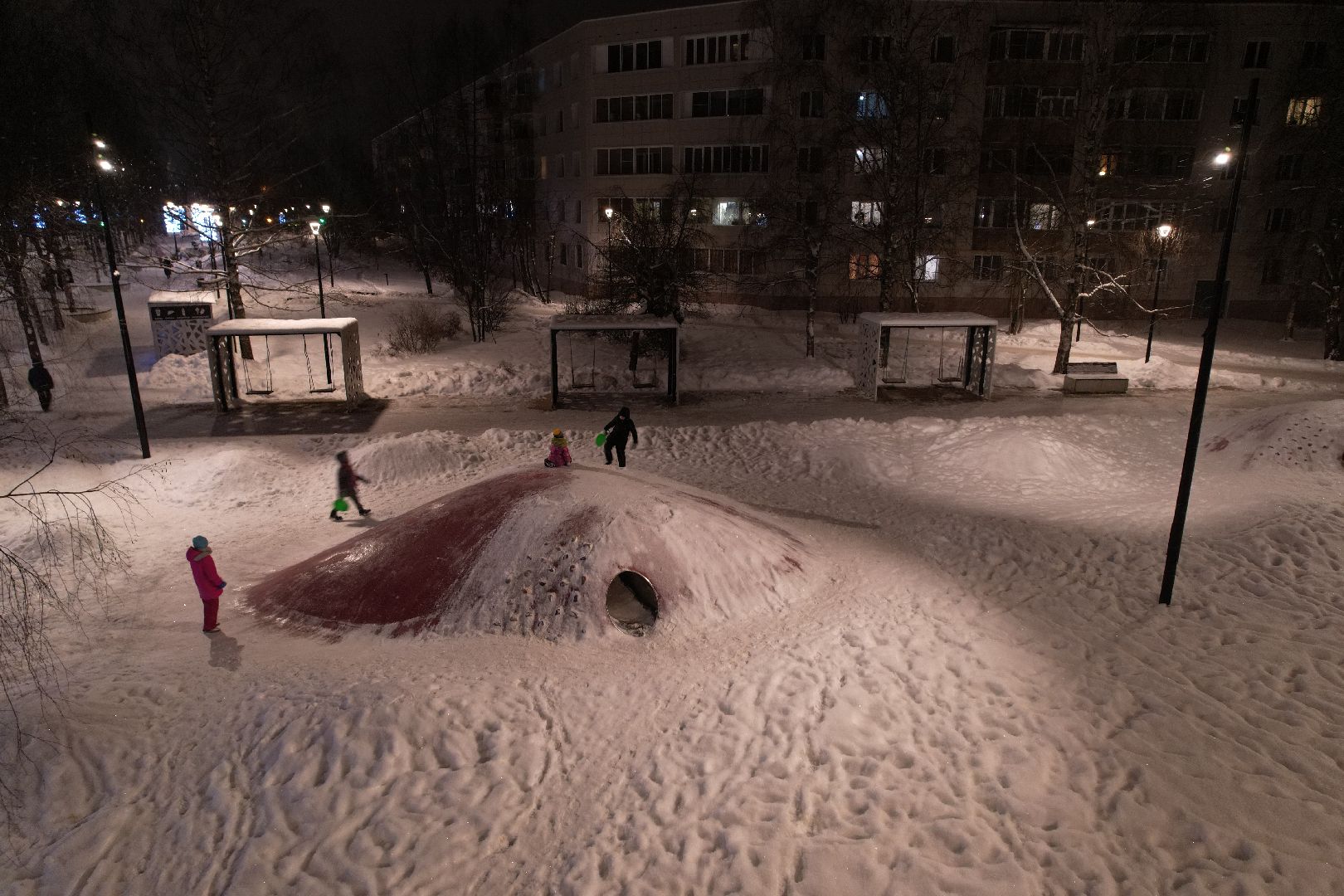 видео с коптера, сергиев посад, благоустройство, зима в подмосковье,