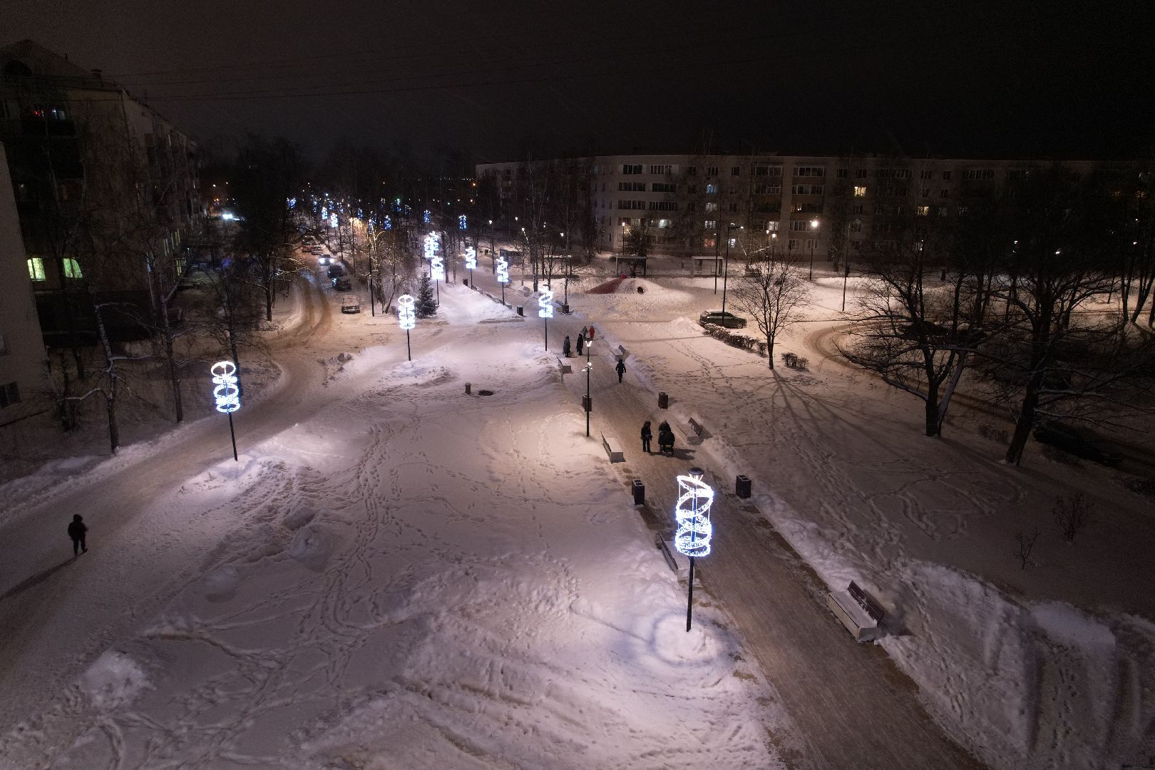 видео с коптера, сергиев посад, благоустройство, зима в подмосковье,