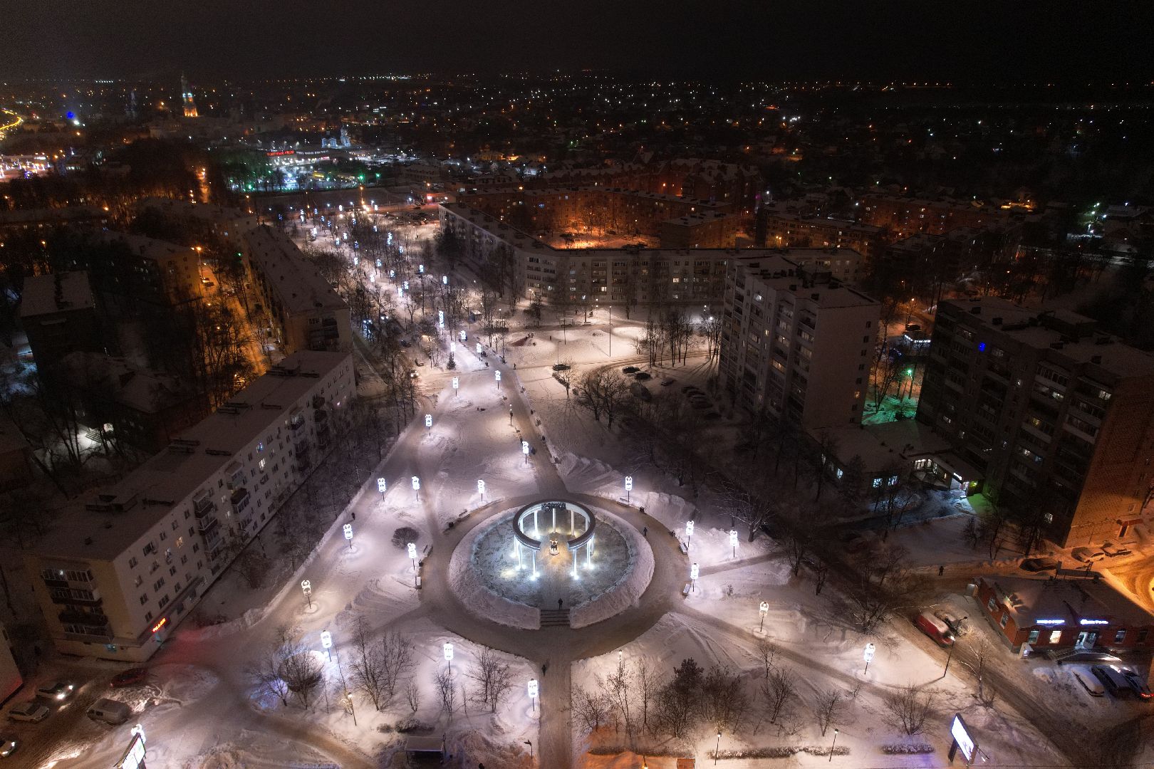 видео с коптера, сергиев посад, благоустройство, зима в подмосковье,