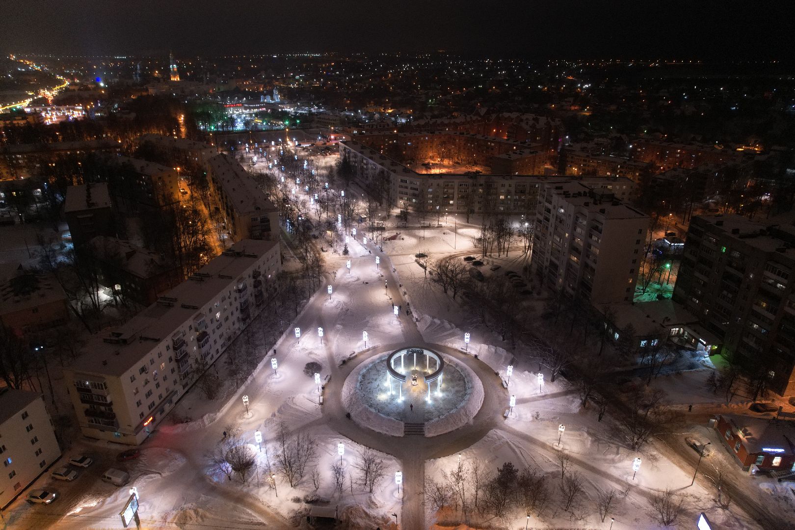 видео с коптера, сергиев посад, благоустройство, зима в подмосковье,