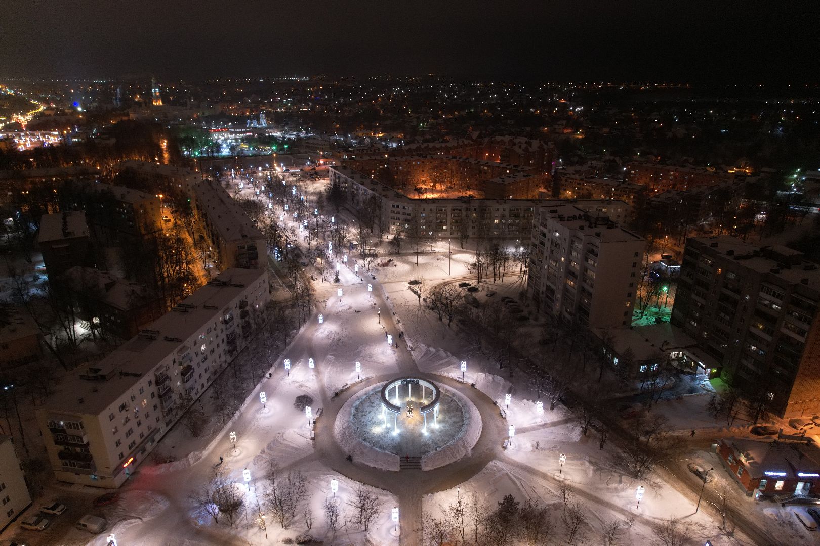 видео с коптера, сергиев посад, благоустройство, зима в подмосковье,