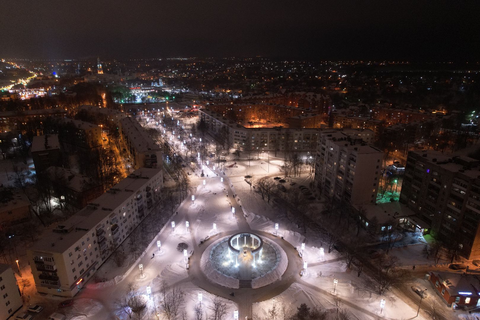 видео с коптера, сергиев посад, благоустройство, зима в подмосковье,